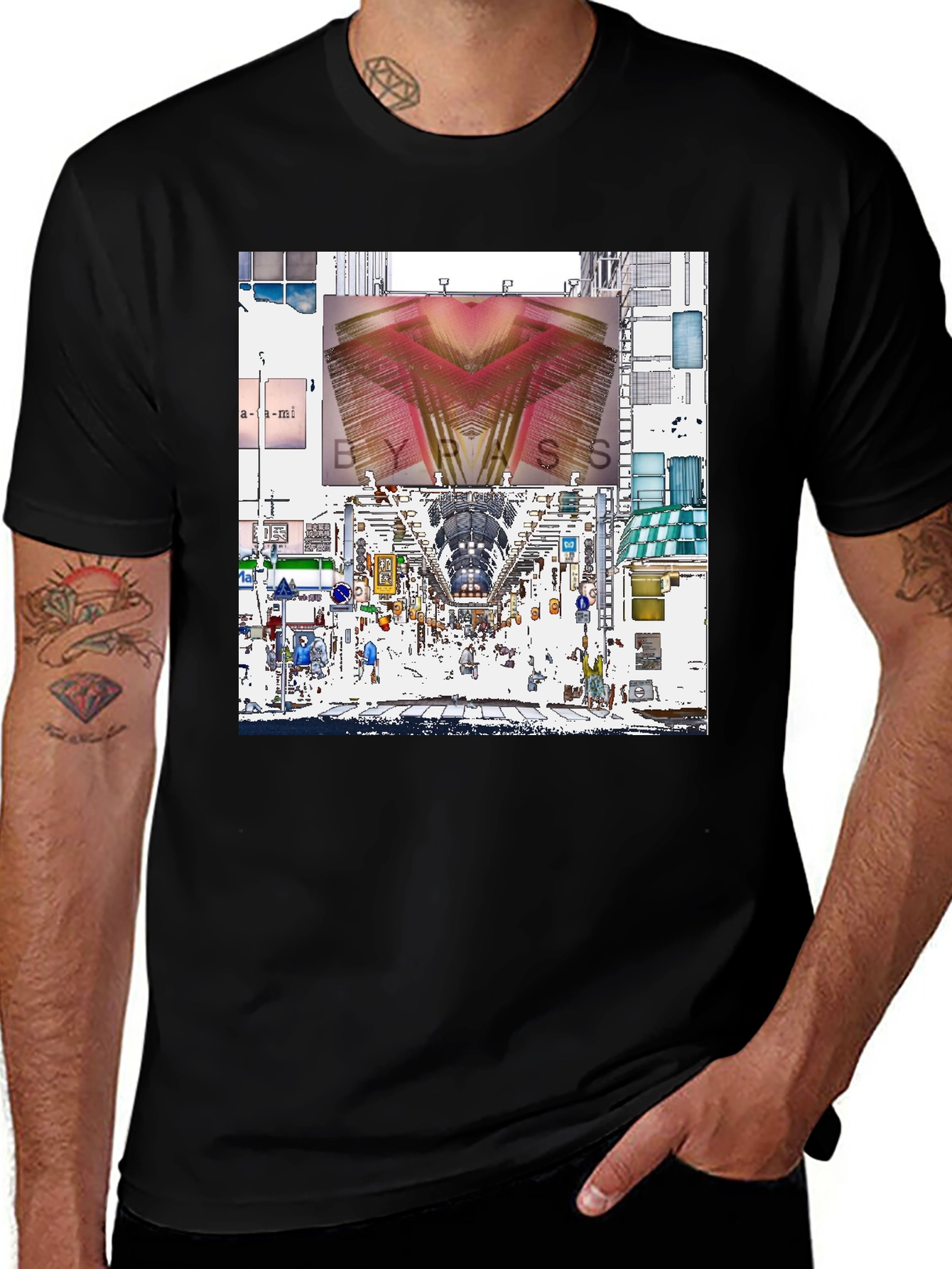 Variant 14 of Abstract Cityscape Graphic Tee - Black