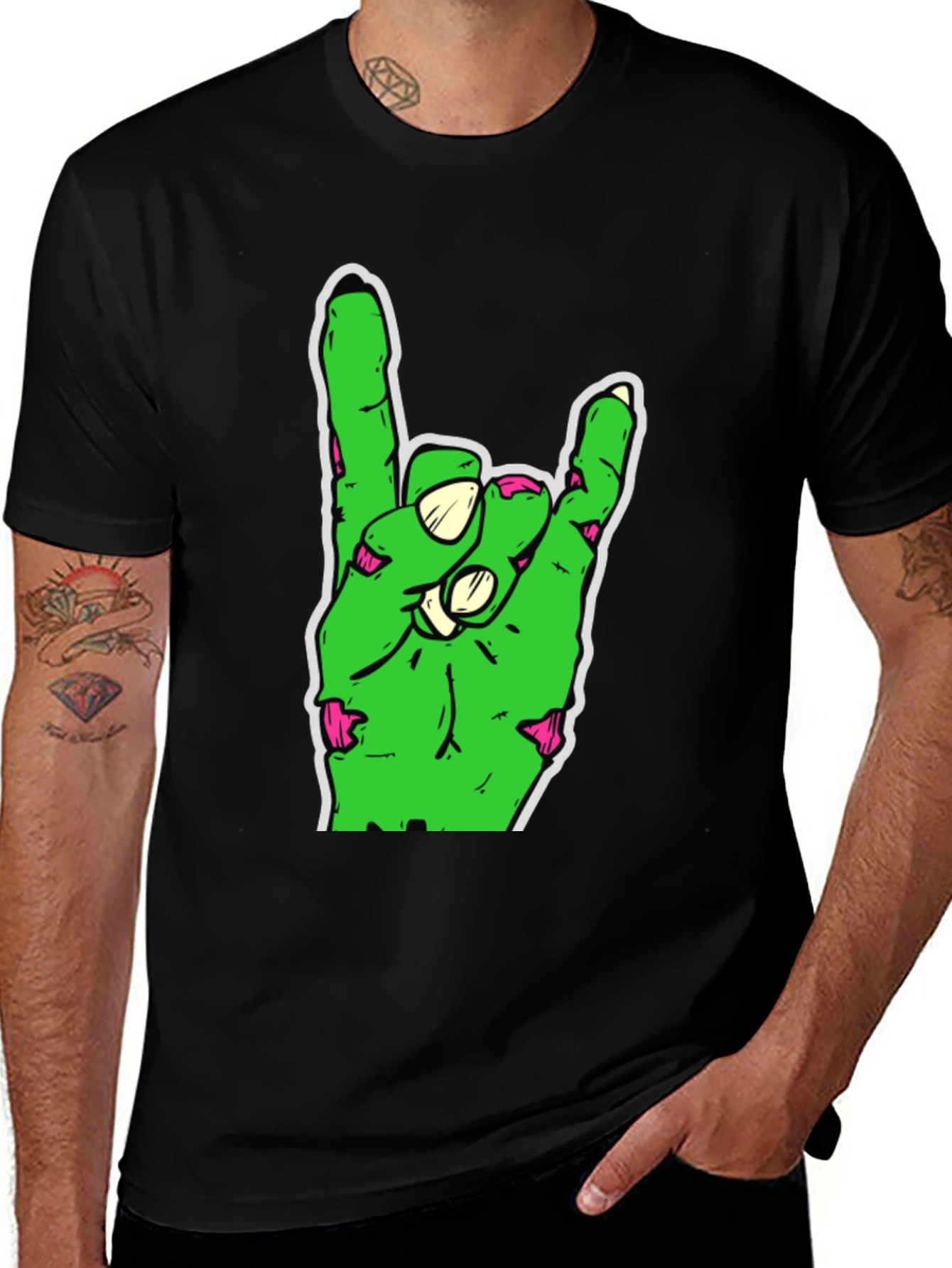 Zombie Hand Rock On Black T-Shirt