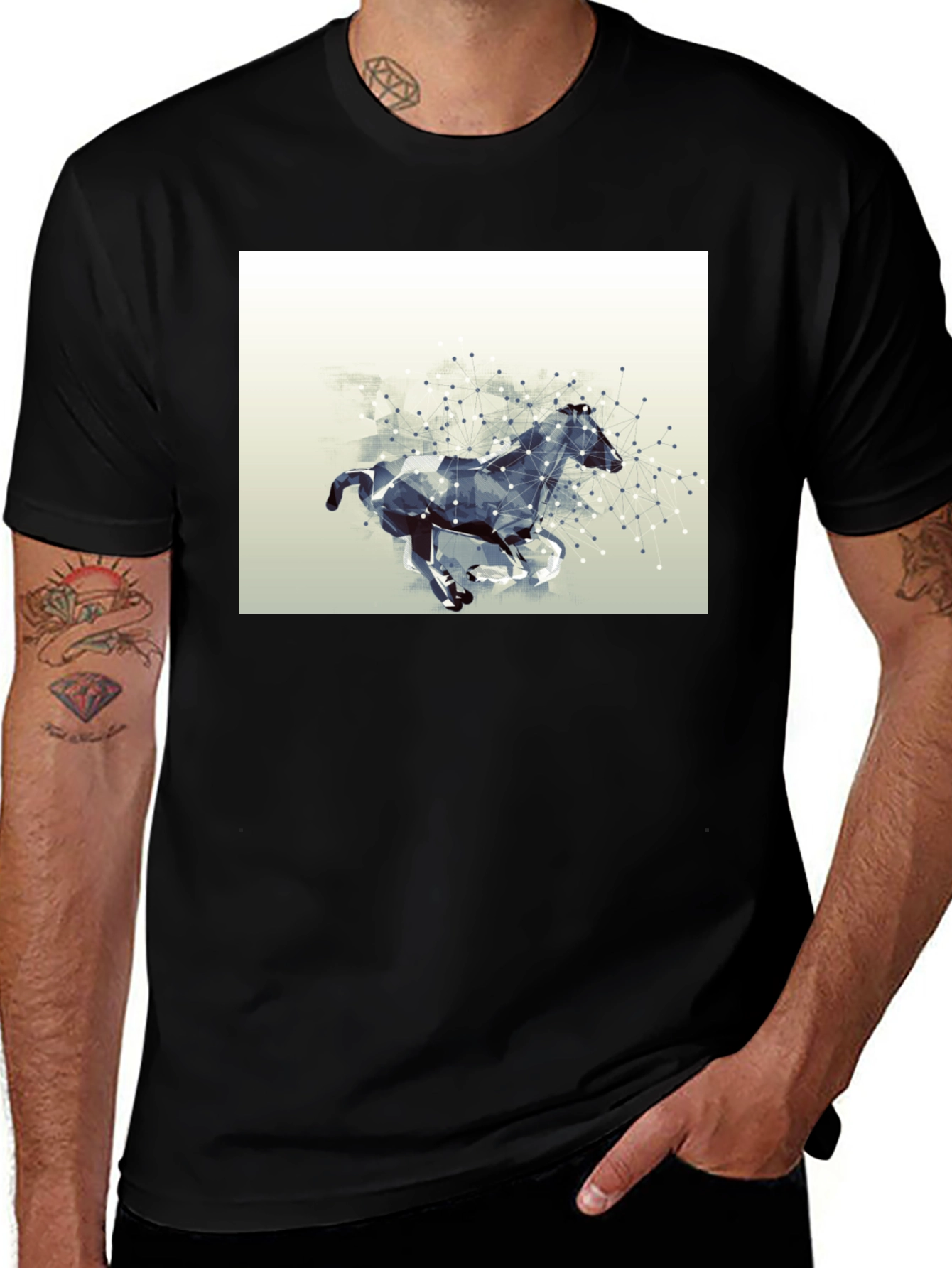 Variant 6 of Geometric Horse Graphic Tee - Black Cotton Casual T-Shirt