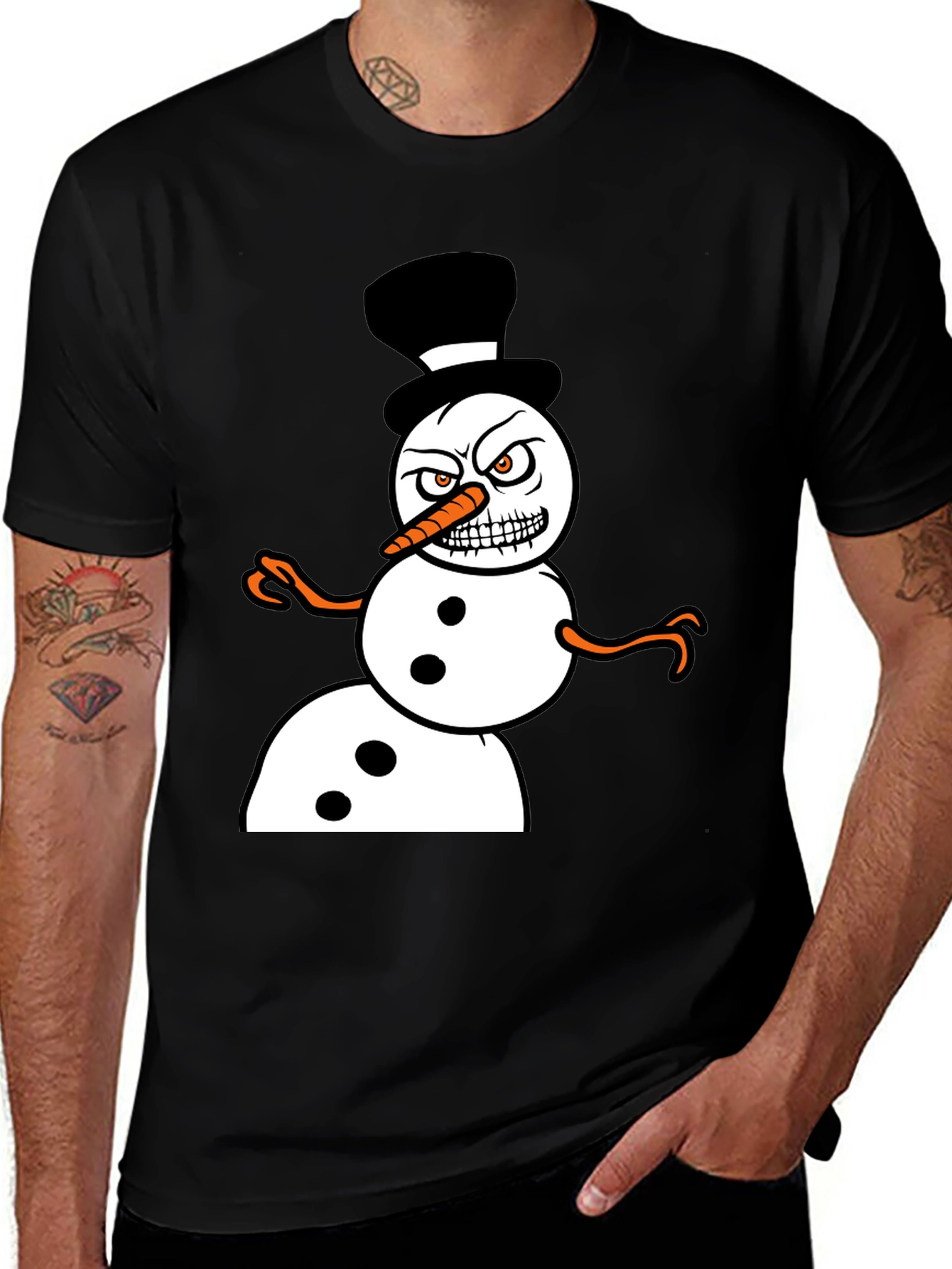 Black Grumpy Snowman Graphic Tee main image