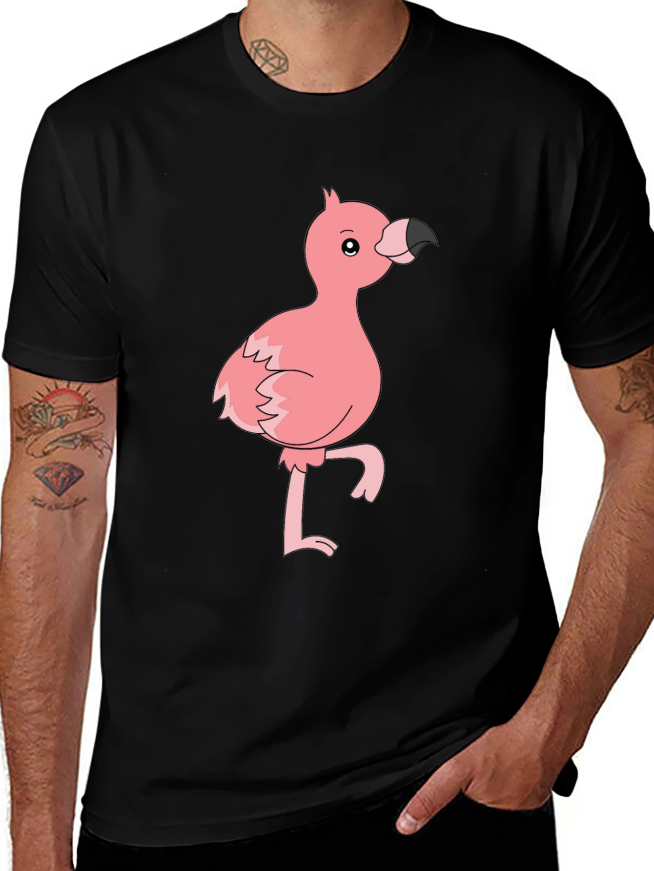 Variant 21 of Pink Flamingo Graphic Tee - Black Cotton Shirt
