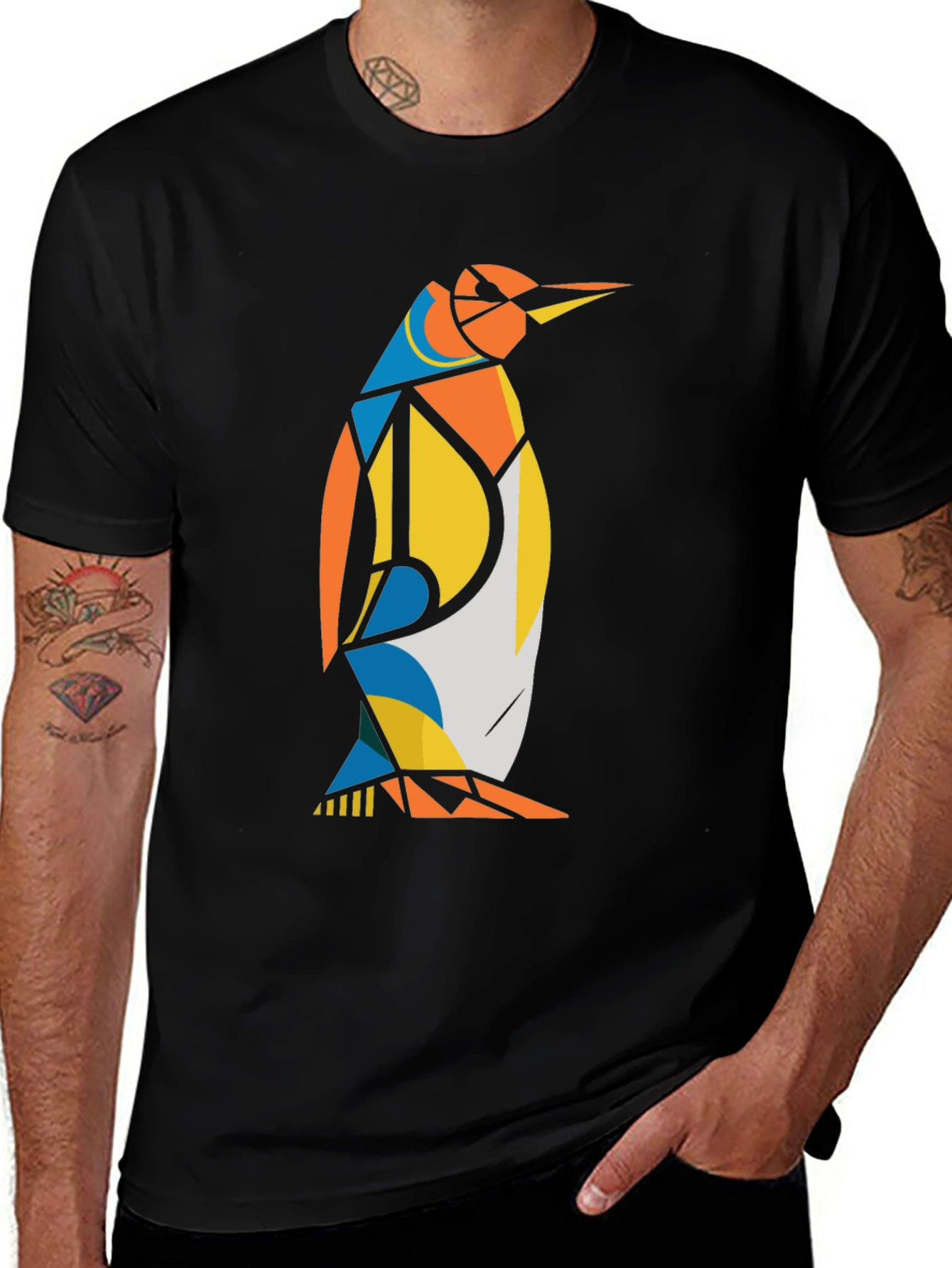 Variant 26 of Geometric Penguin Graphic Tee - Black