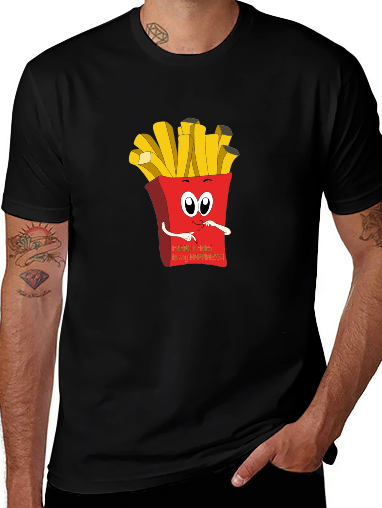 Variant 25 of French Fries Happiness Graphic Tee - Black