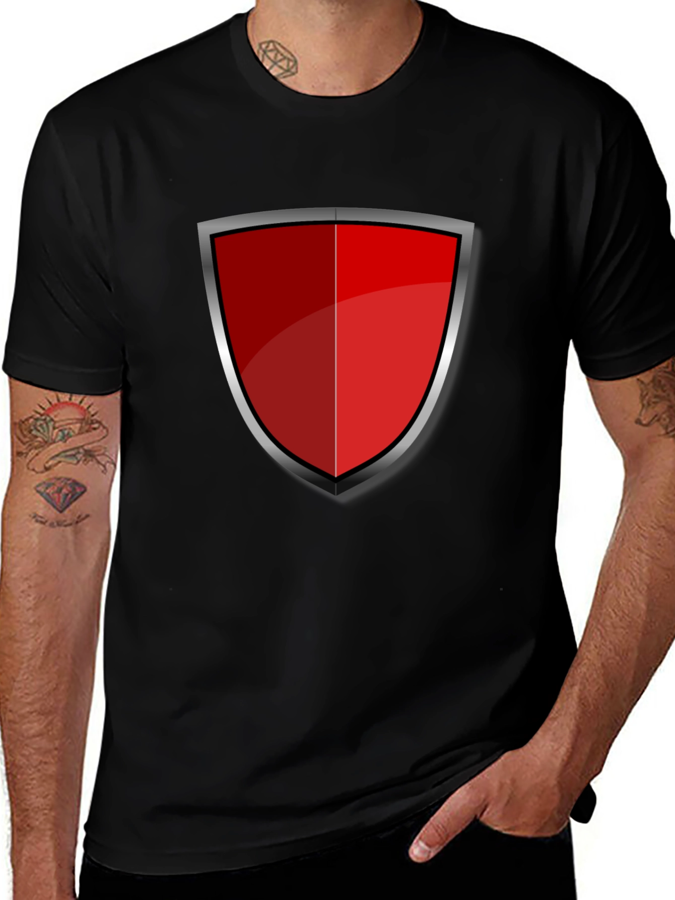 Variant 5 of Red Shield Graphic Black T-Shirt