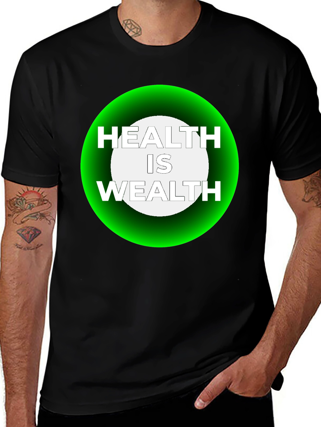 Variant 21 of Health Is Wealth Graphic Tee - Black Casual T-Shirt
