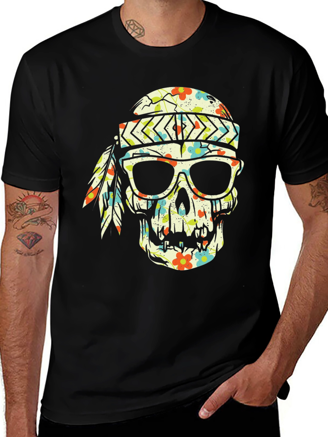Skull Floral Print Men's T-Shirt