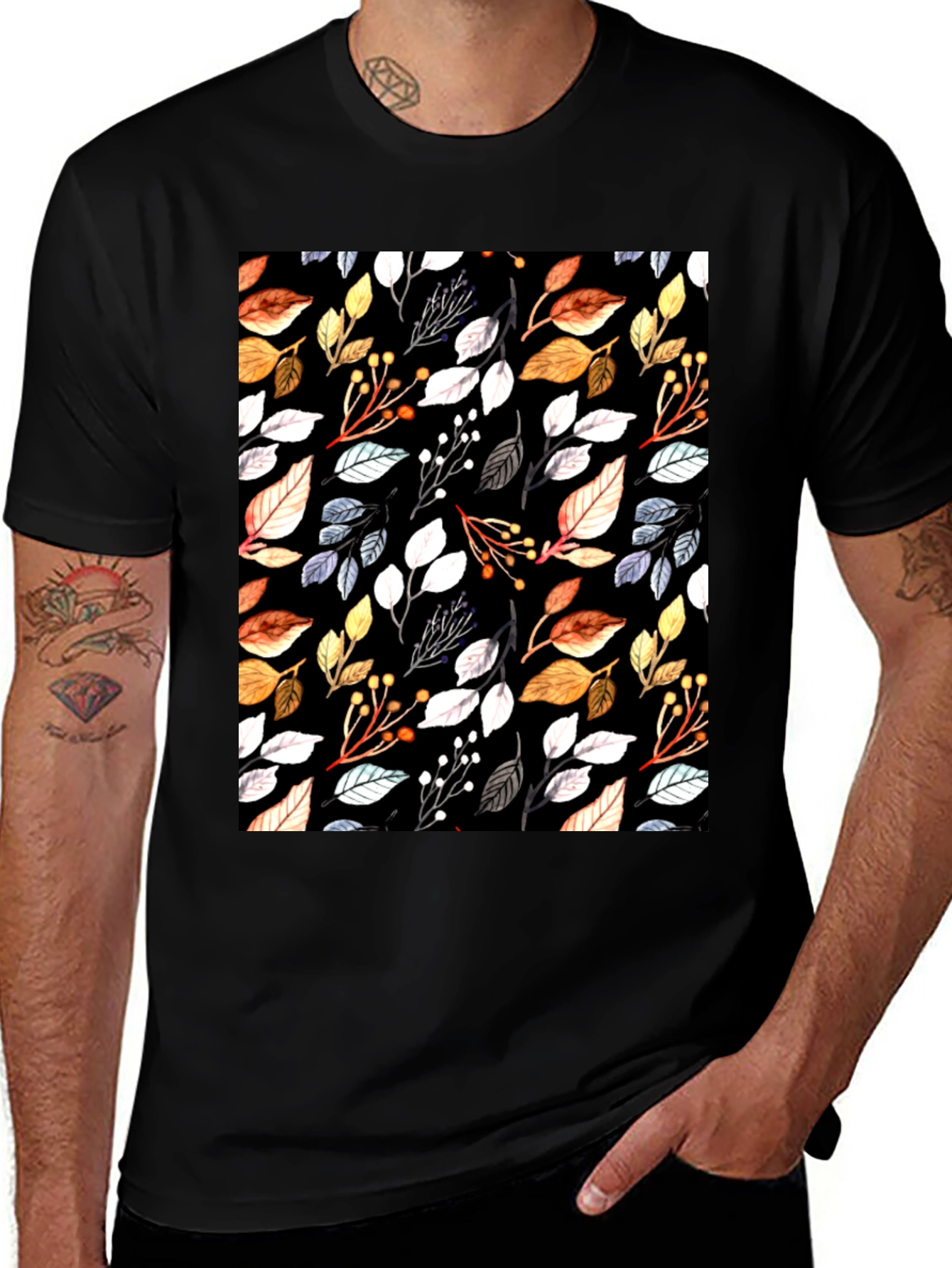 Variant 20 of Autumn Leaf Print Black T-Shirt