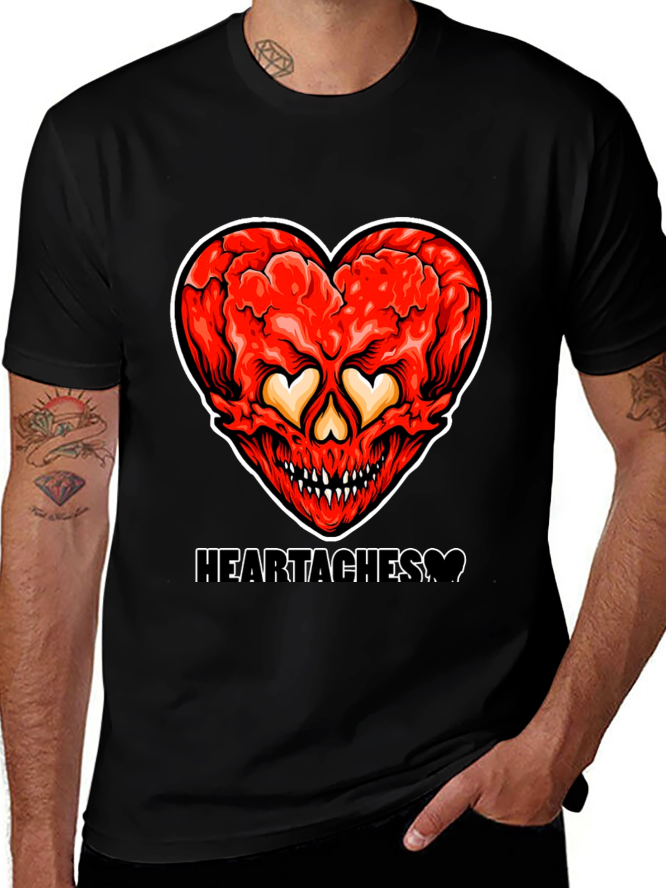 Variant 20 of Heartaches Skull Graphic Black T-Shirt