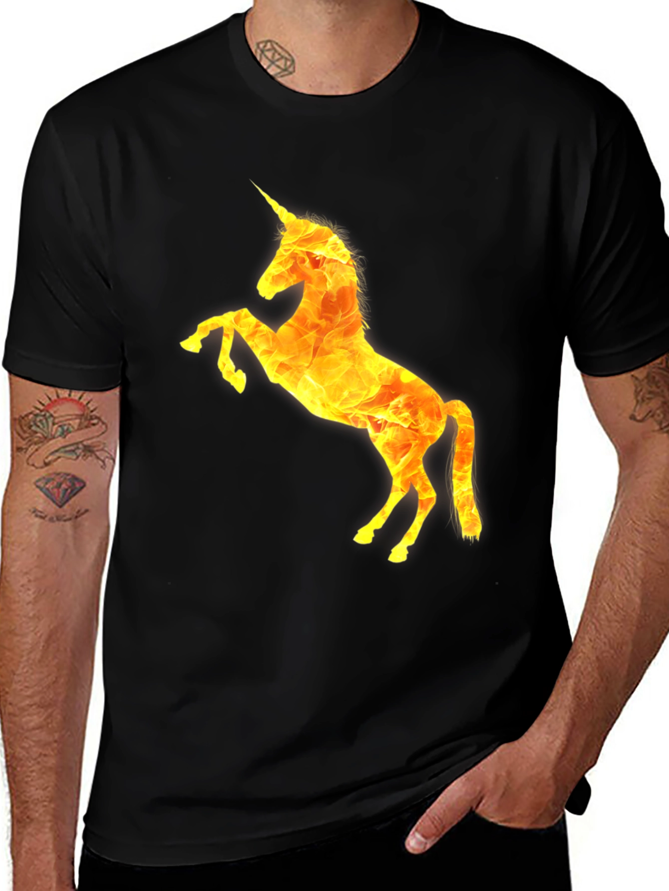 Variant 9 of Fiery Unicorn Graphic T-Shirt - Black Cotton Tee