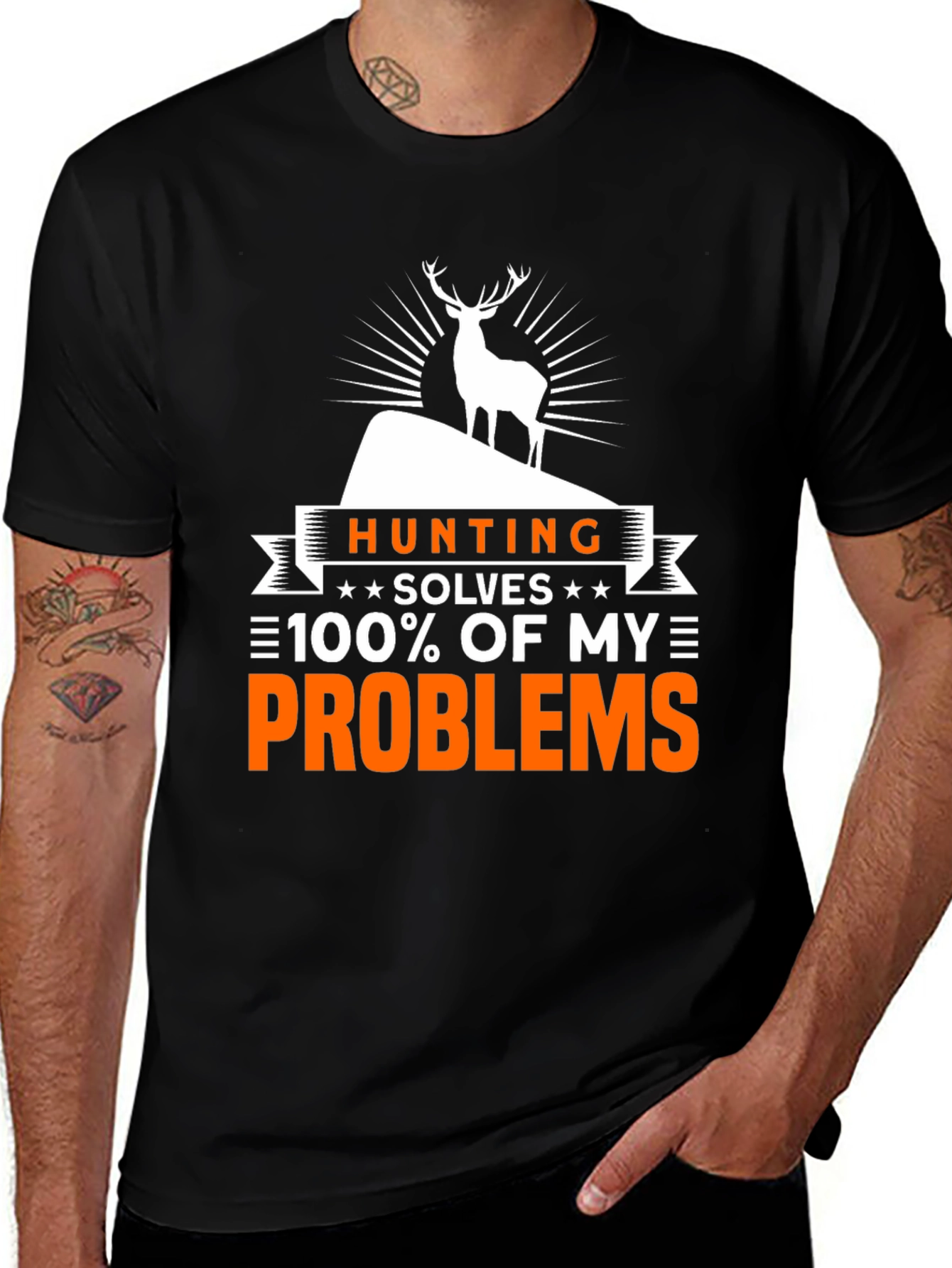 Variant 28 of Hunting Solves My Problems Black T-Shirt