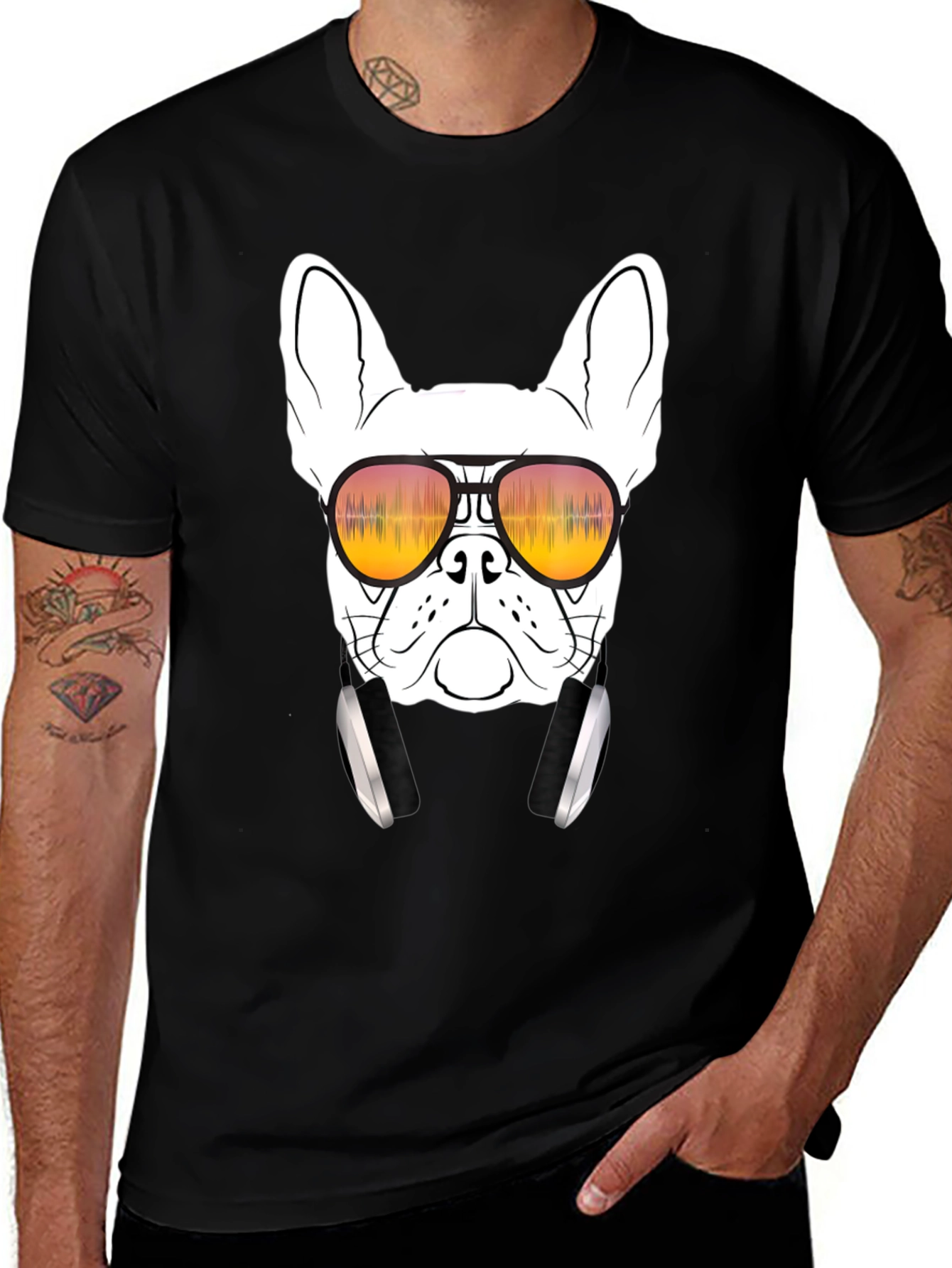 Black Cool Dog Graphic Tee - Sunglasses & Headphones main image