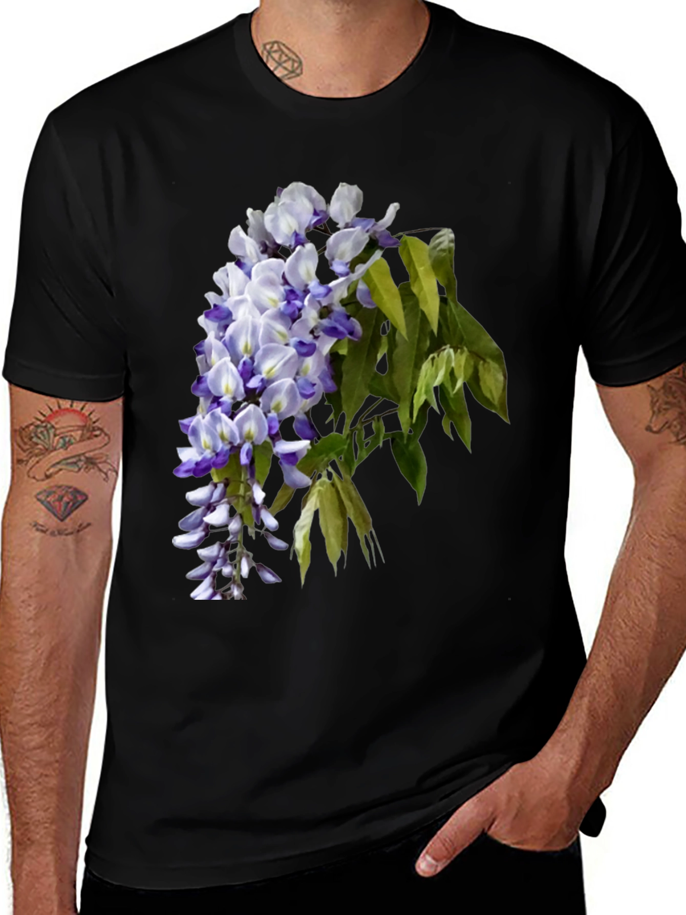 Variant 15 of Wisteria Floral Print Black T-Shirt
