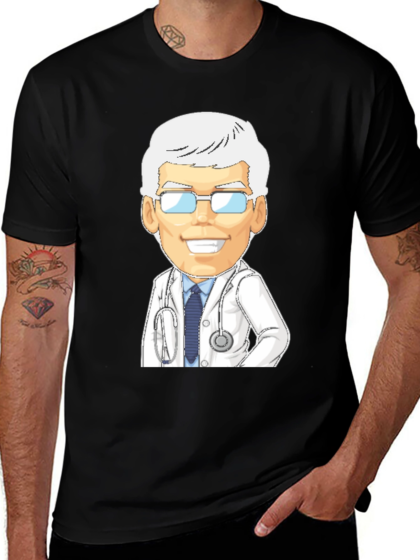 Variant 20 of Doctor Cartoon Graphic T-Shirt - Black