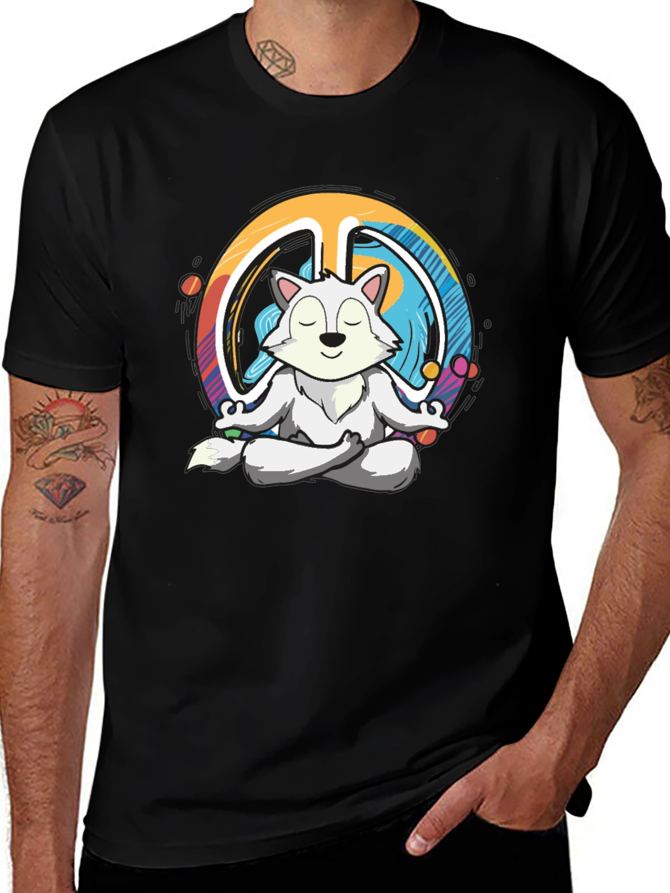 Variant 11 of Meditating Wolf Peace Sign Graphic T-Shirt