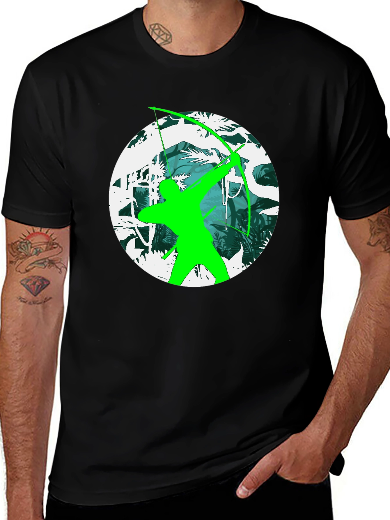 Green Arrow Graphic Black T-Shirt