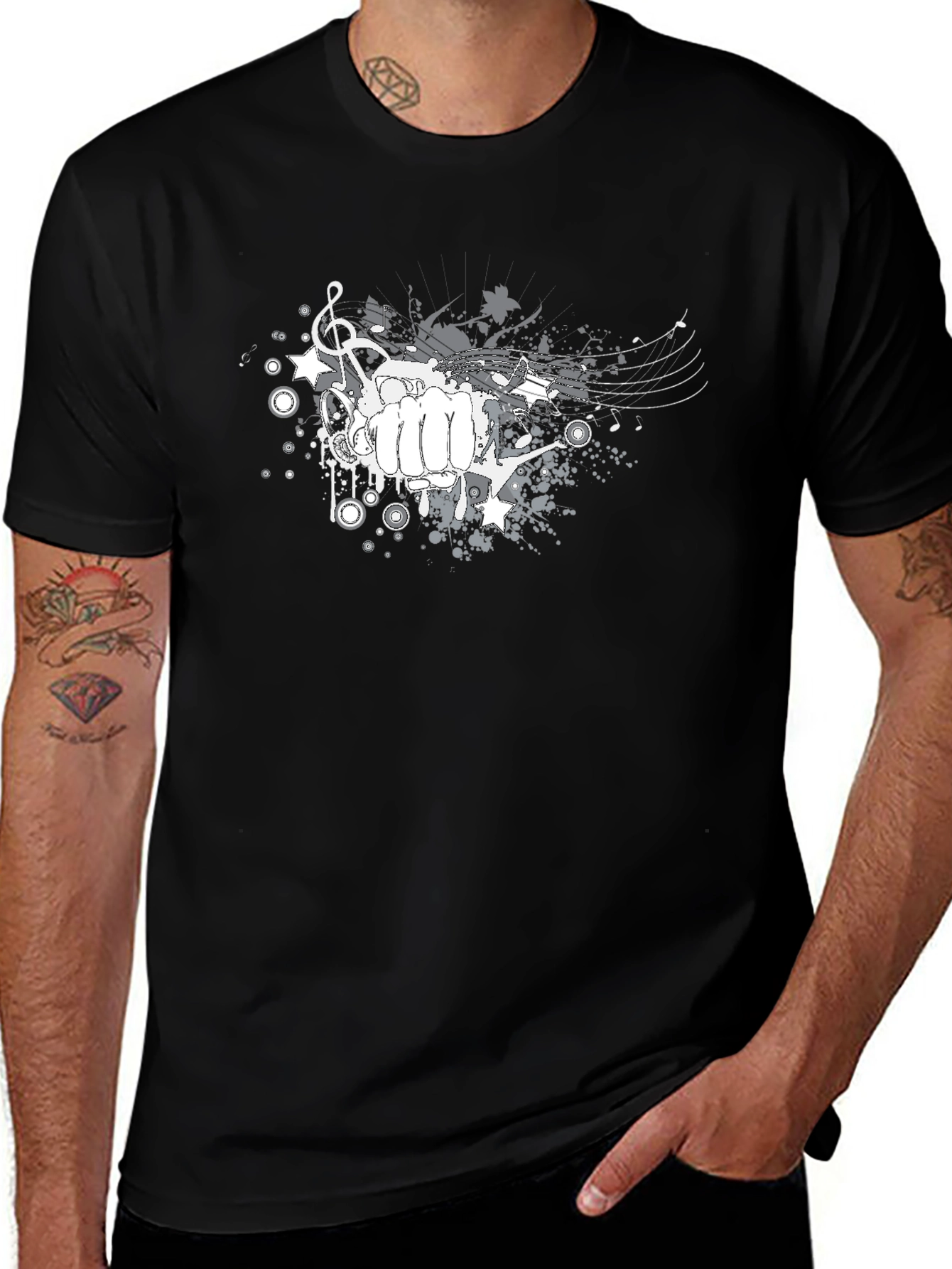 Variant 29 of Abstract Fist Music Graphic Tee - Casual Comfort
