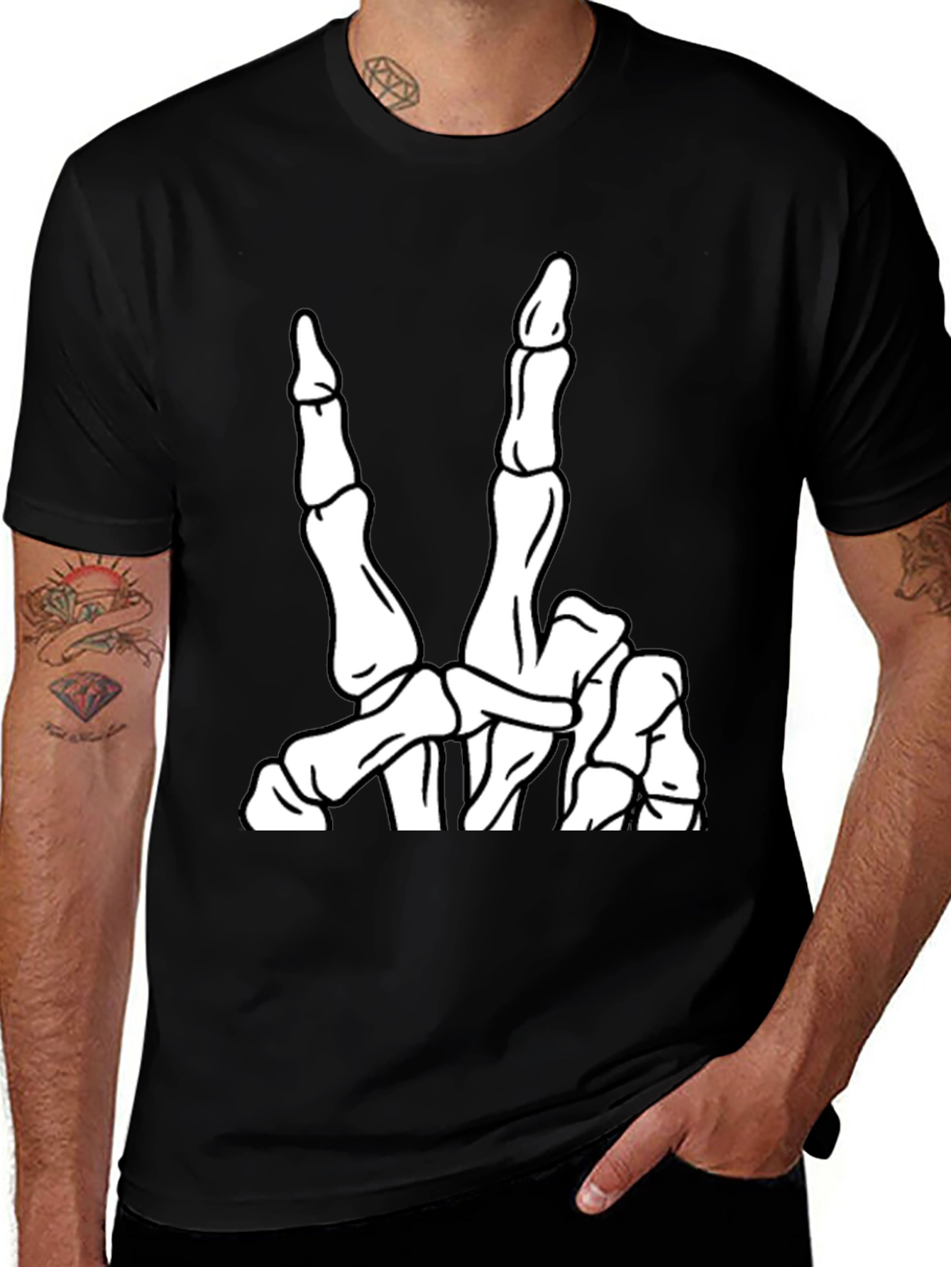 Skeleton Hand Peace Sign Graphic Tee