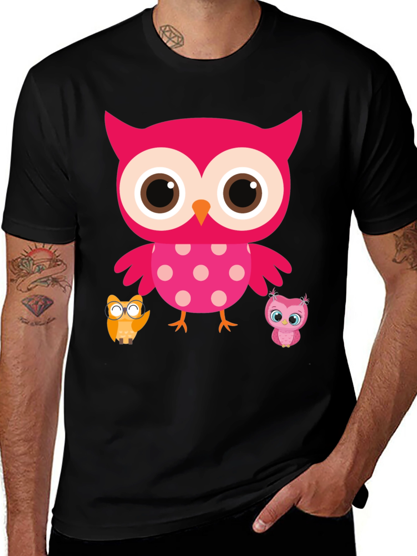 Variant 13 of Cute Owl Family T-Shirt - Black Crew Neck Tee