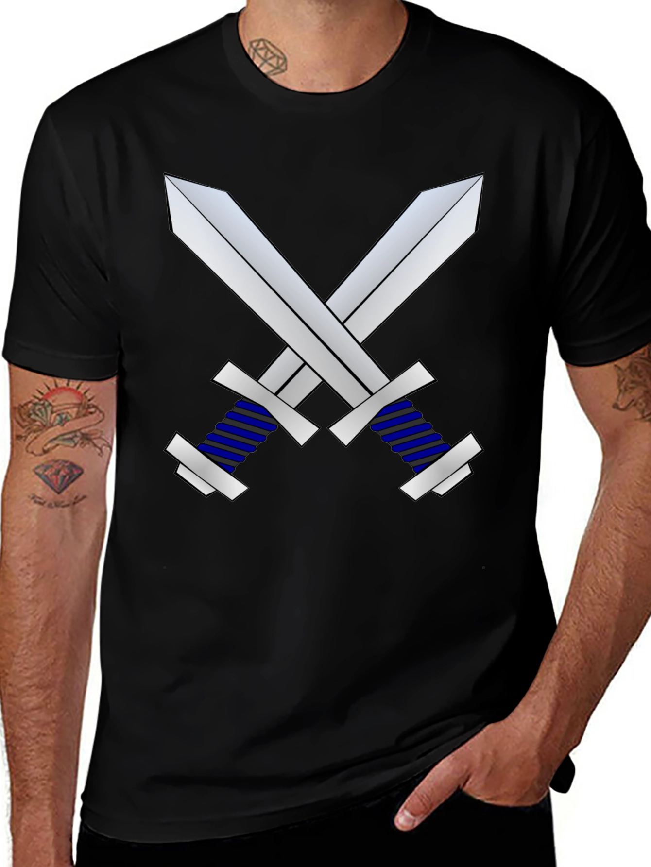 Variant 7 of Crossed Swords Graphic Tee - Black Cotton T-Shirt