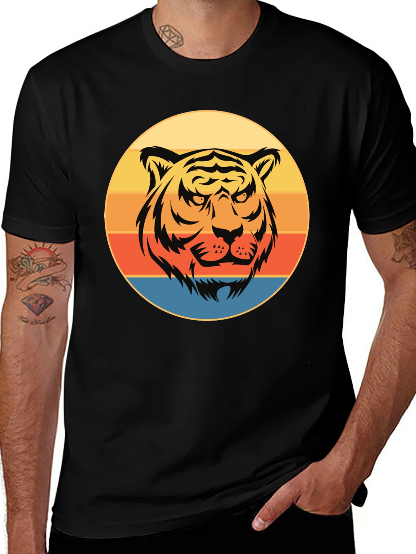 Variant 6 of Retro Tiger Graphic Tee - Black Cotton T-Shirt
