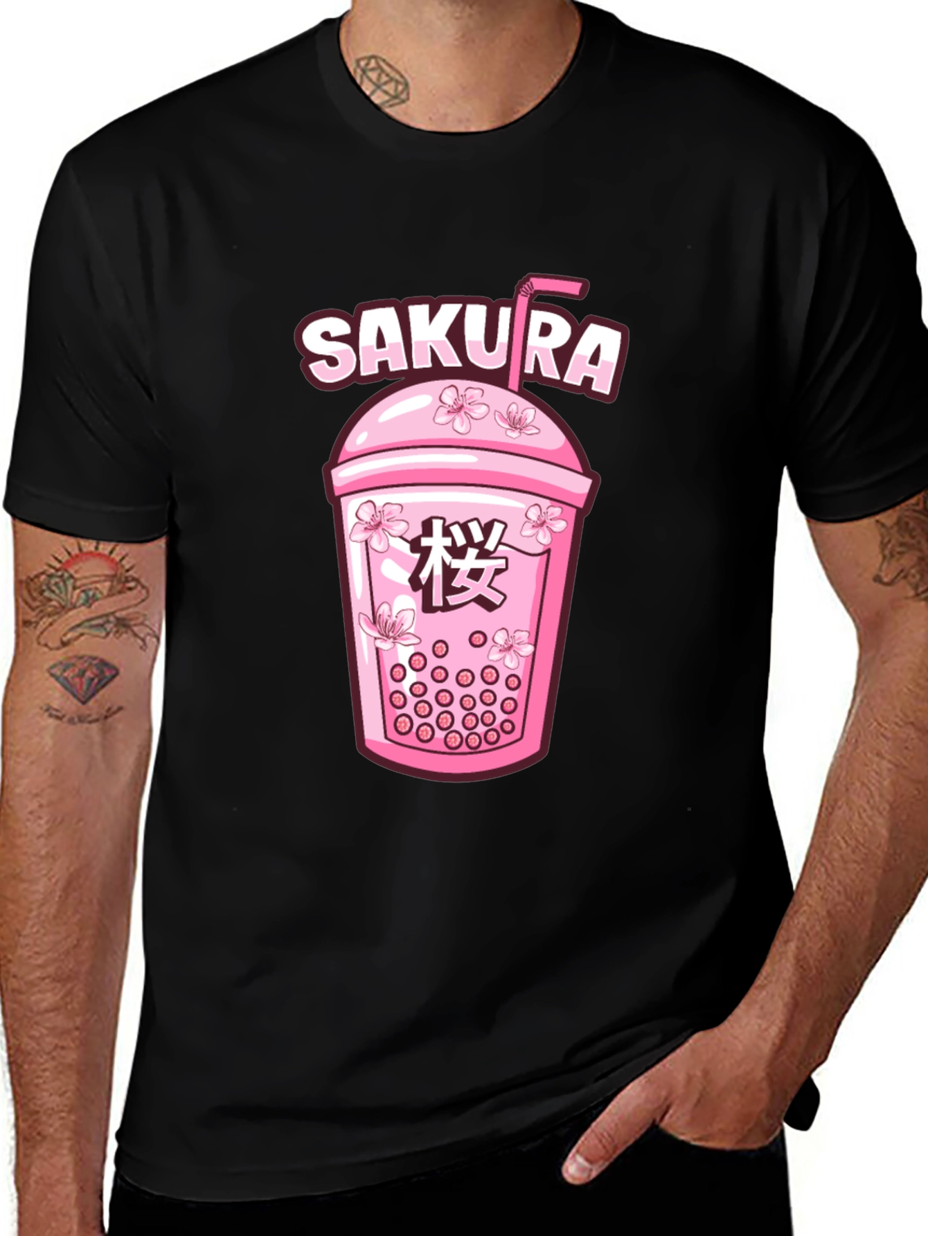 Variant 13 of Sakura Boba Tea Graphic Tee - Unisex Black T-Shirt