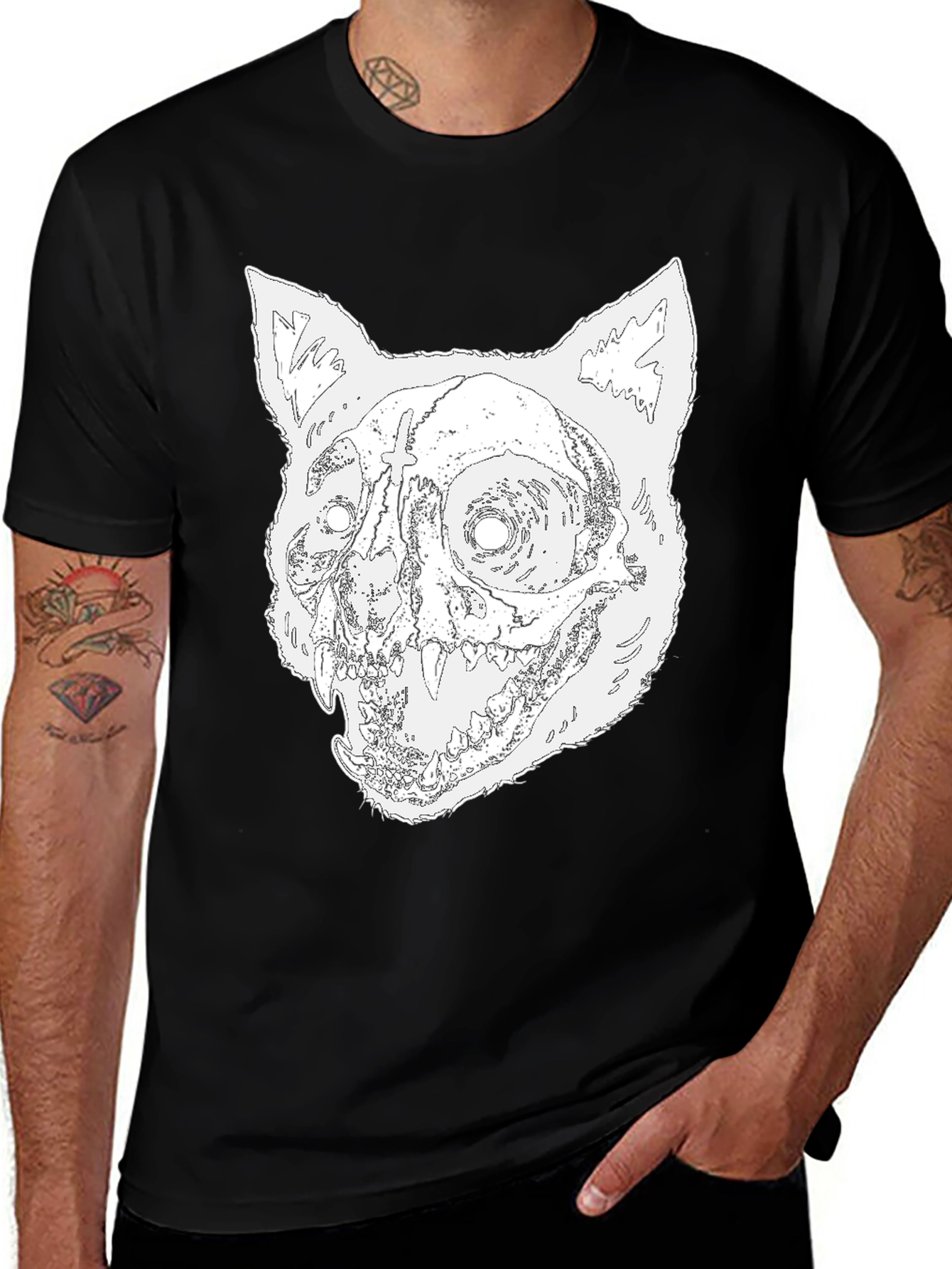 Variant 15 of Skull Cat Graphic Tee - Men's Black T-Shirt