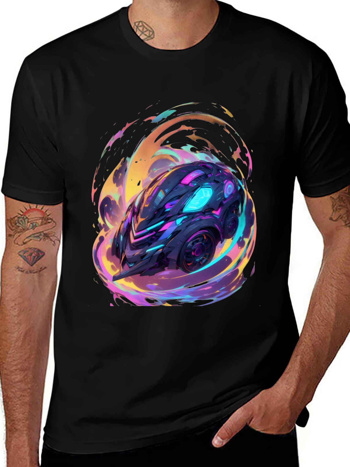 Variant 29 of Futuristic Car Graphic Tee - Black Cotton Shirt