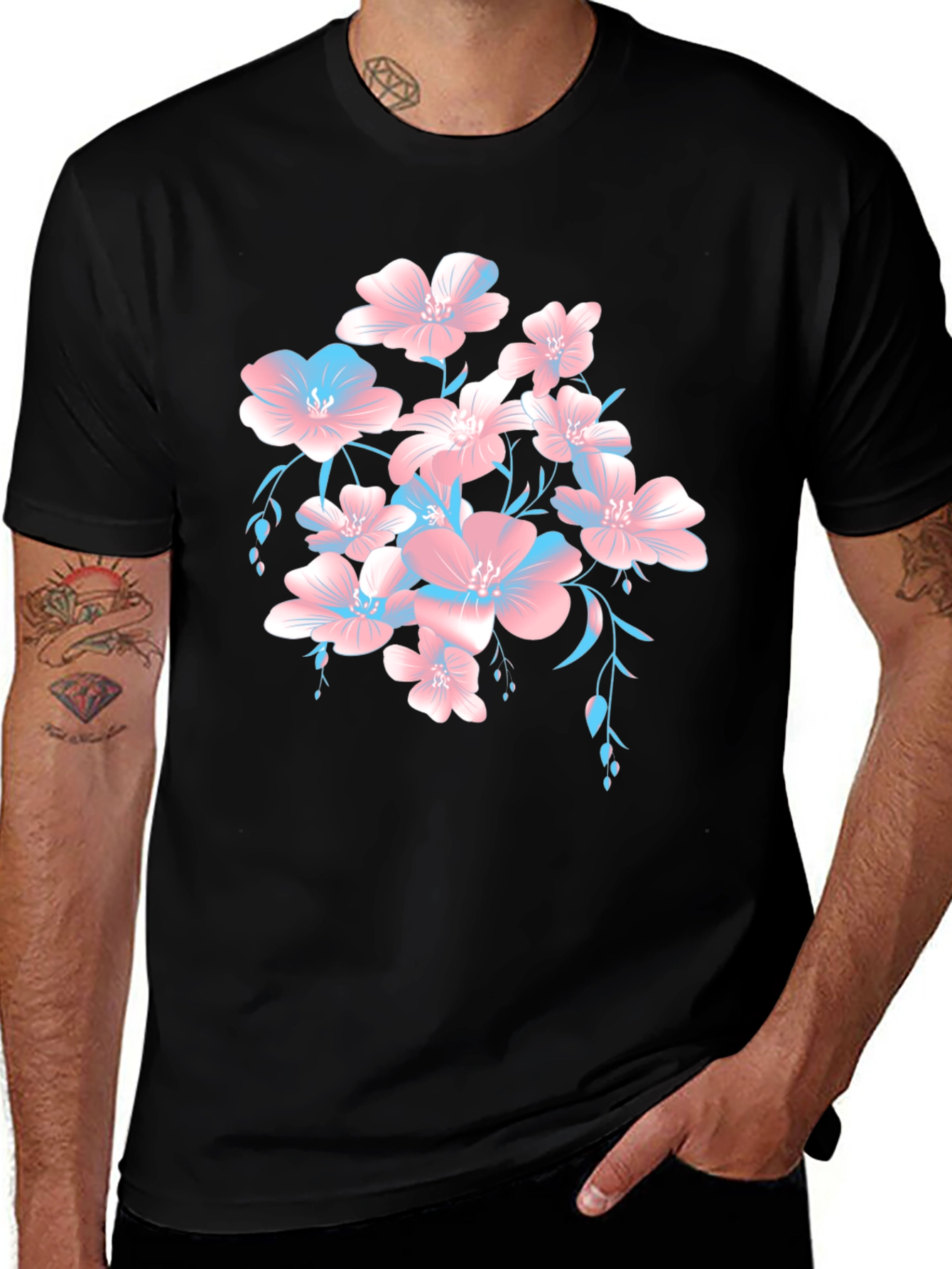 Variant 12 of Floral Print Black T-Shirt
