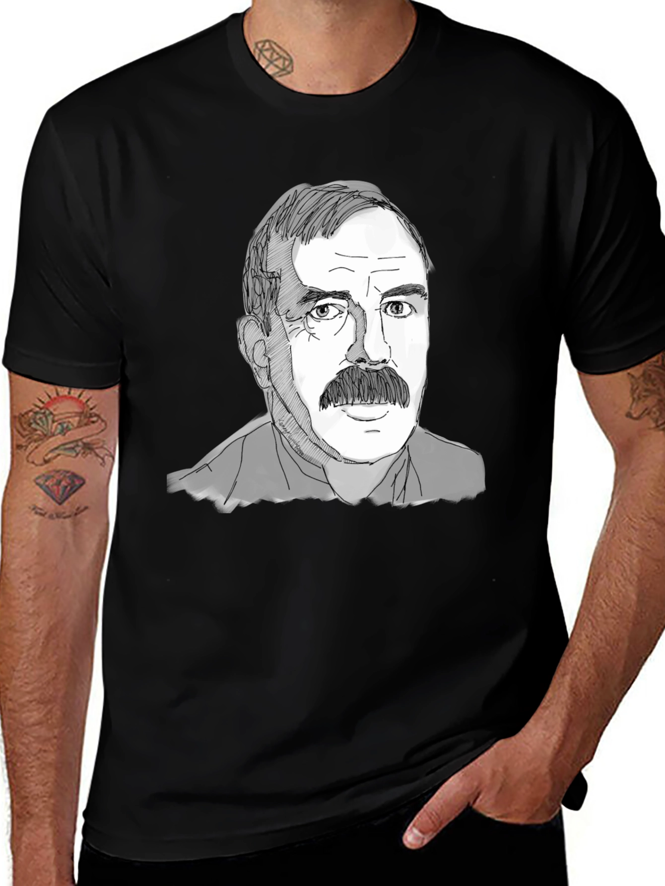Variant 10 of Mustache Man Tee - Graphic Print Black T-Shirt