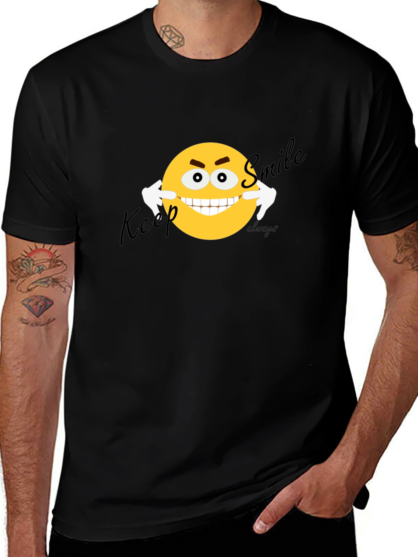 Variant 29 of Keep Smiling Graphic T-Shirt - Black Cotton Blend