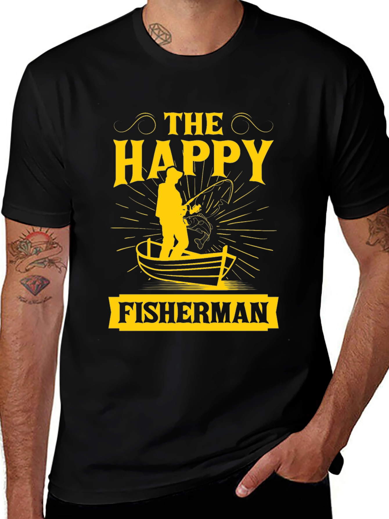 Variant 18 of The Happy Fisherman Black Graphic T-Shirt