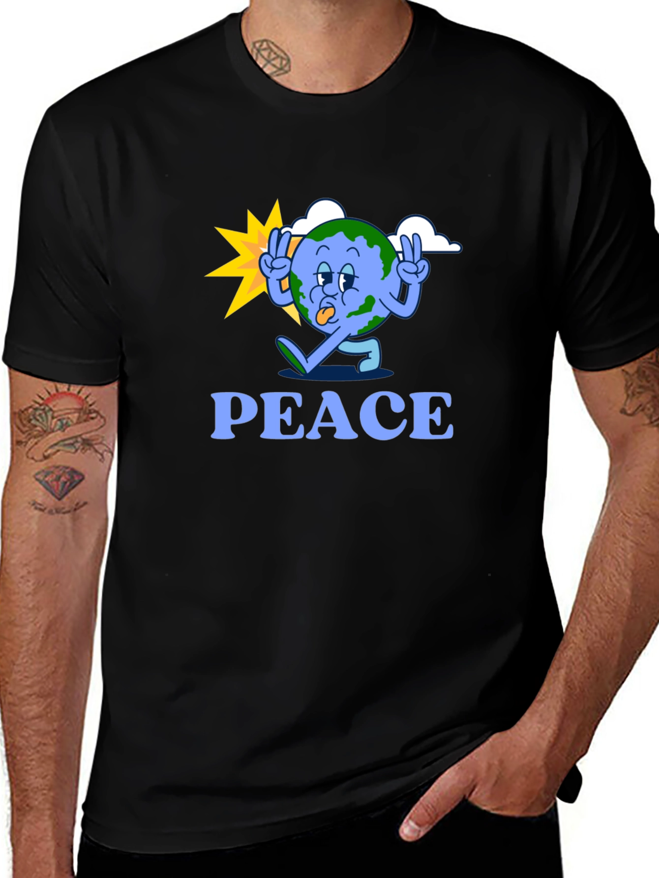 Peace Earth Graphic Tee - Black Cotton Blend