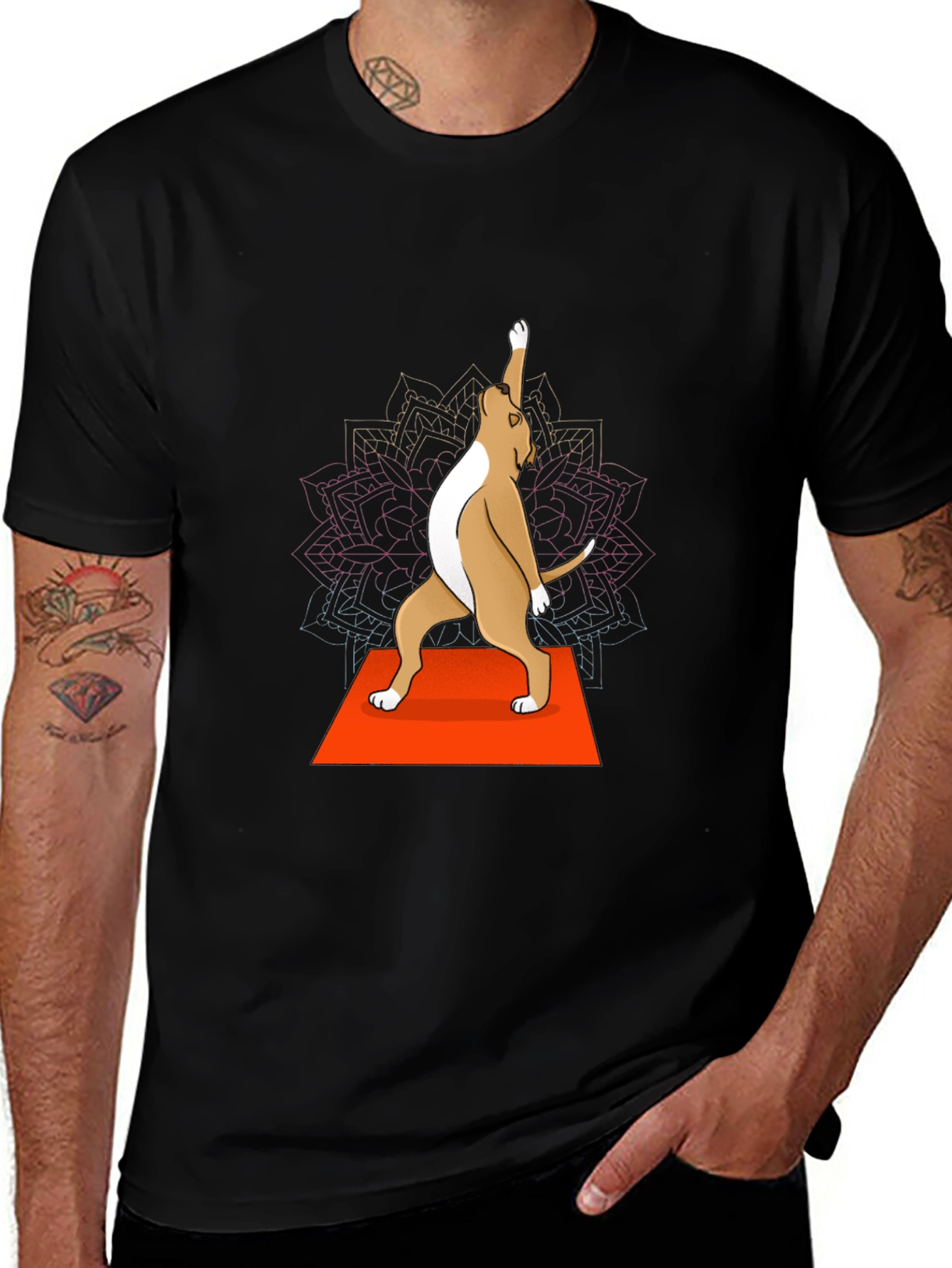 Variant 19 of Yoga Dog Graphic Tee - Black Crew Neck T-Shirt