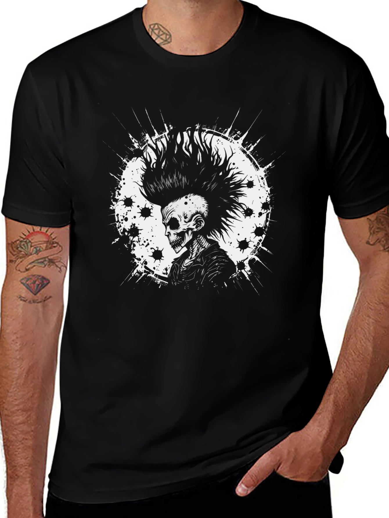 Variant 27 of Punk Skull Graphic Tee - Black Cotton T-Shirt