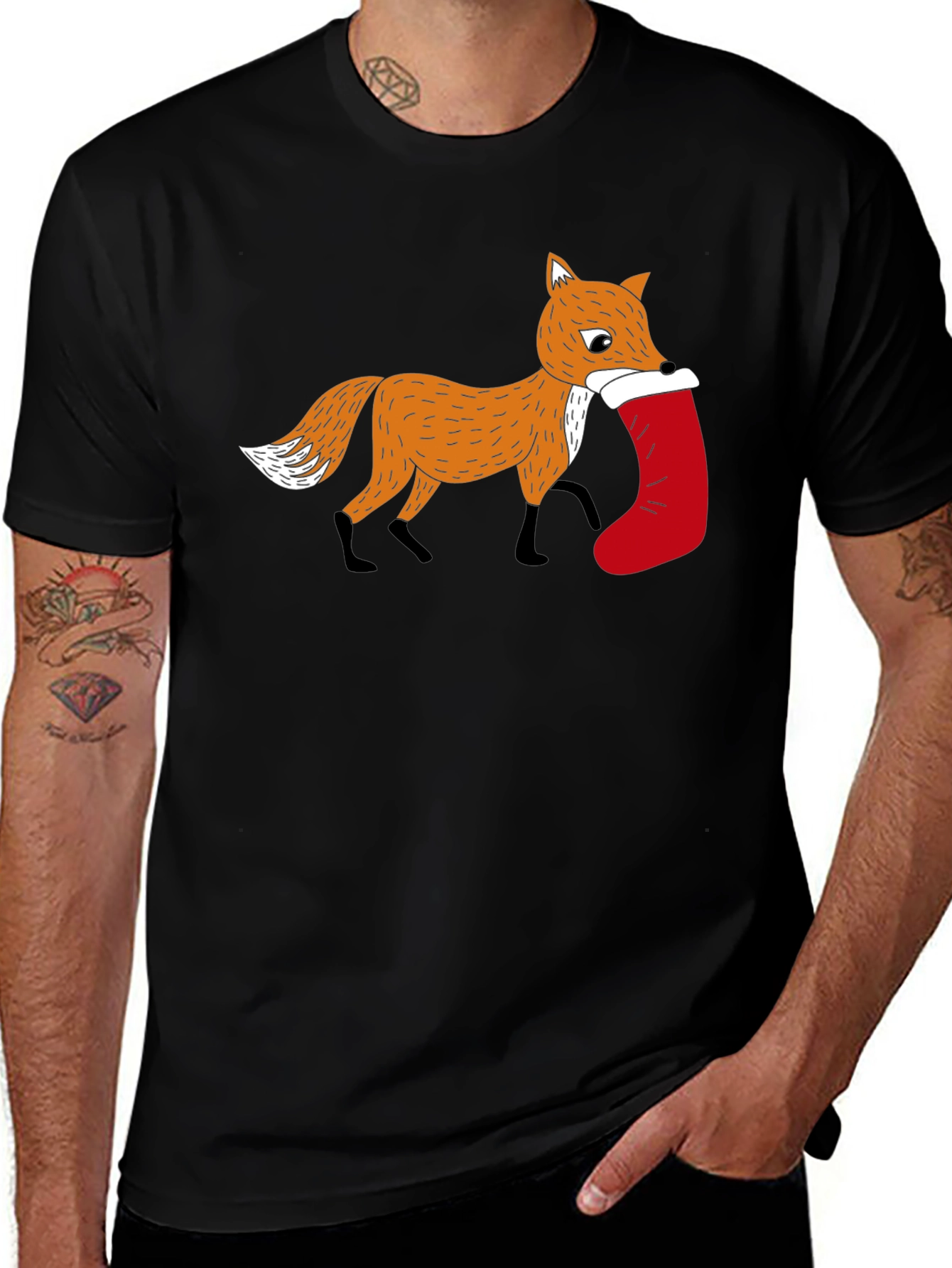 Variant 18 of Fox with Stocking Graphic Tee - Holiday Style