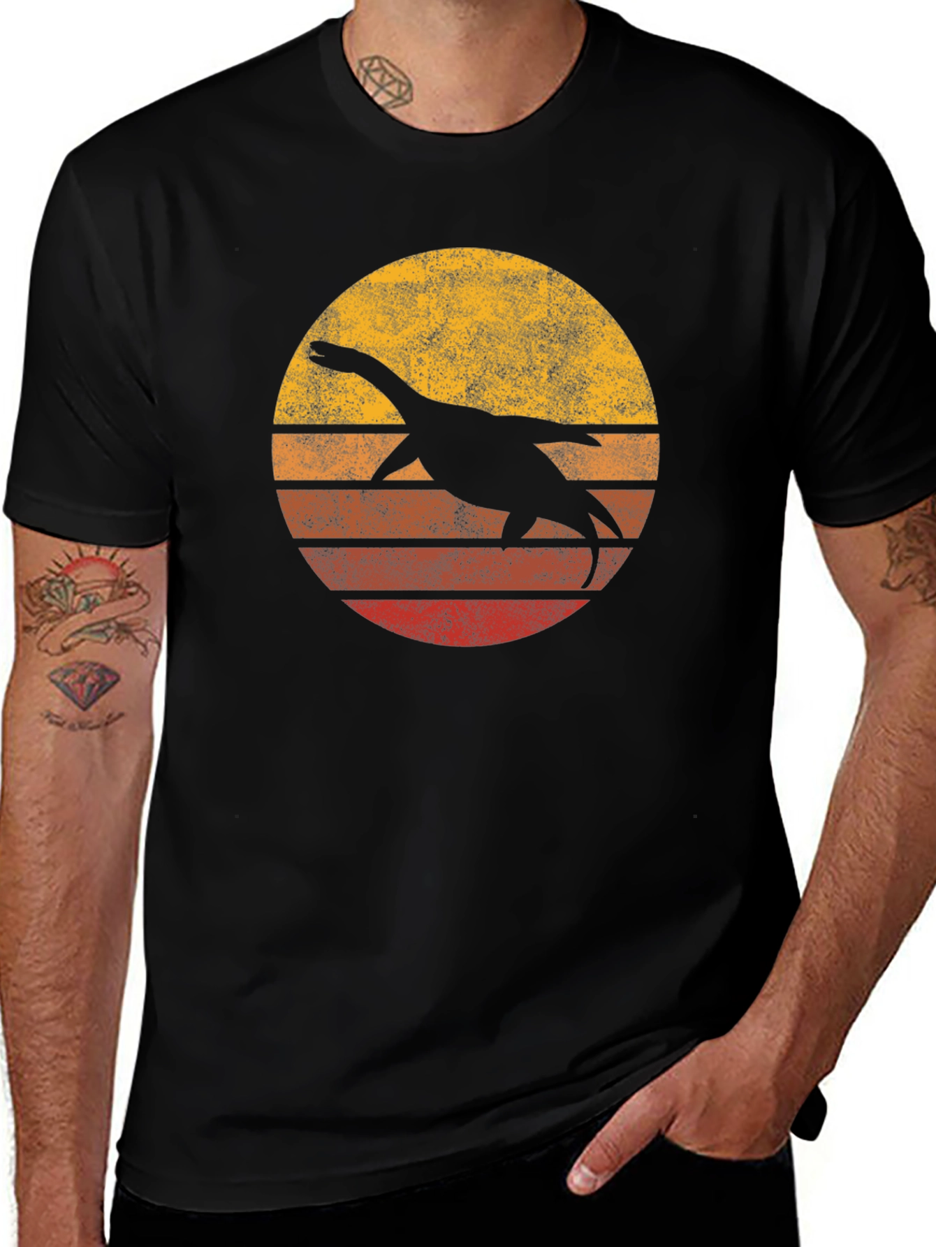 Variant 20 of Retro Plesiosaur Sunset Graphic Tee