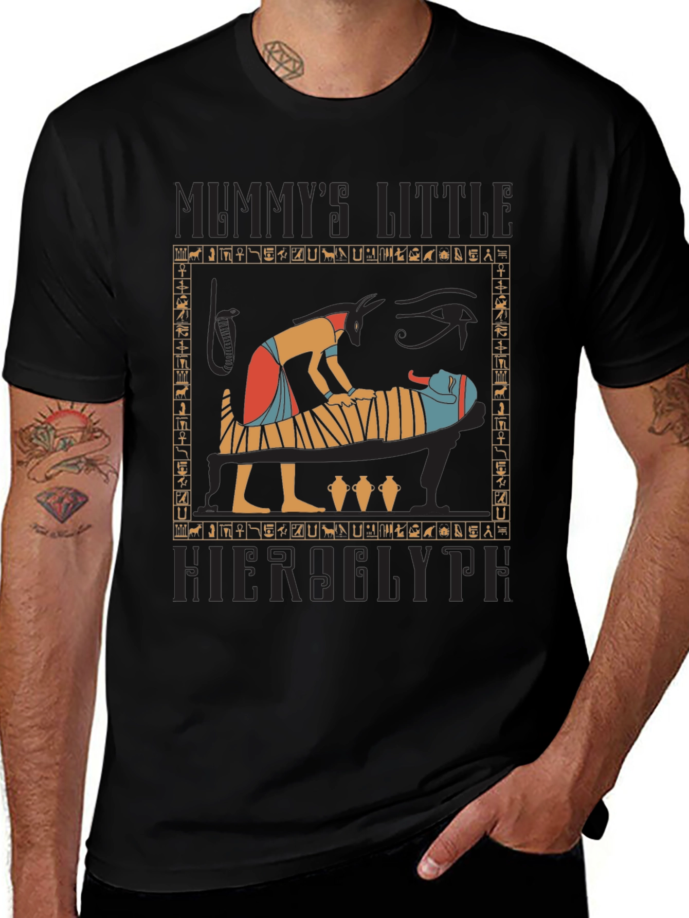 Variant 7 of Mummy's Little Hieroglyph Black T-Shirt