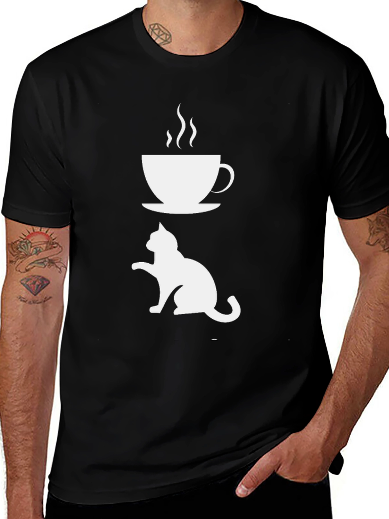 Variant 6 of Cat & Coffee T-Shirt - Cool Graphic Tee