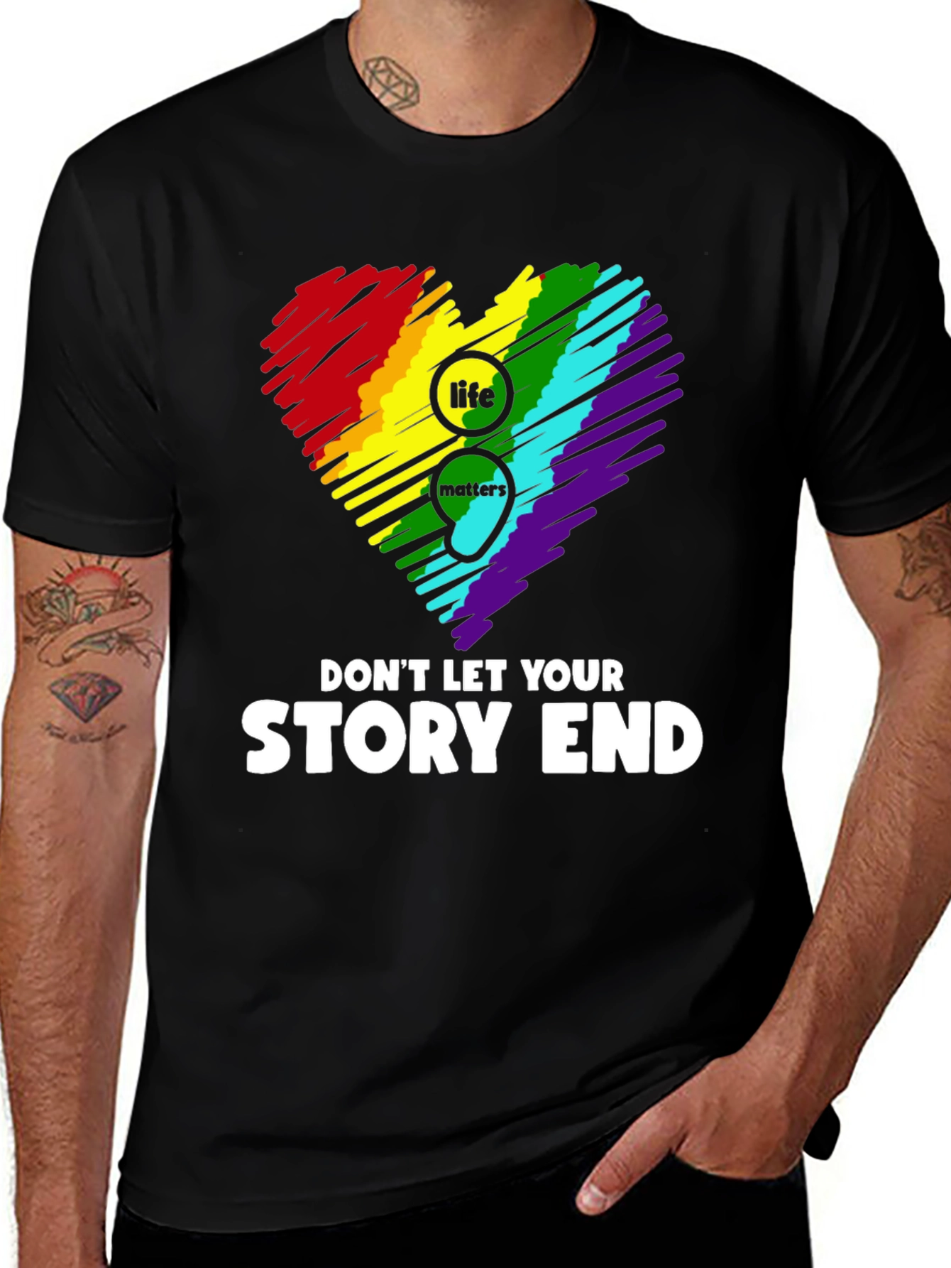 Variant 3 of Life Matters Semicolon Rainbow Heart T-Shirt