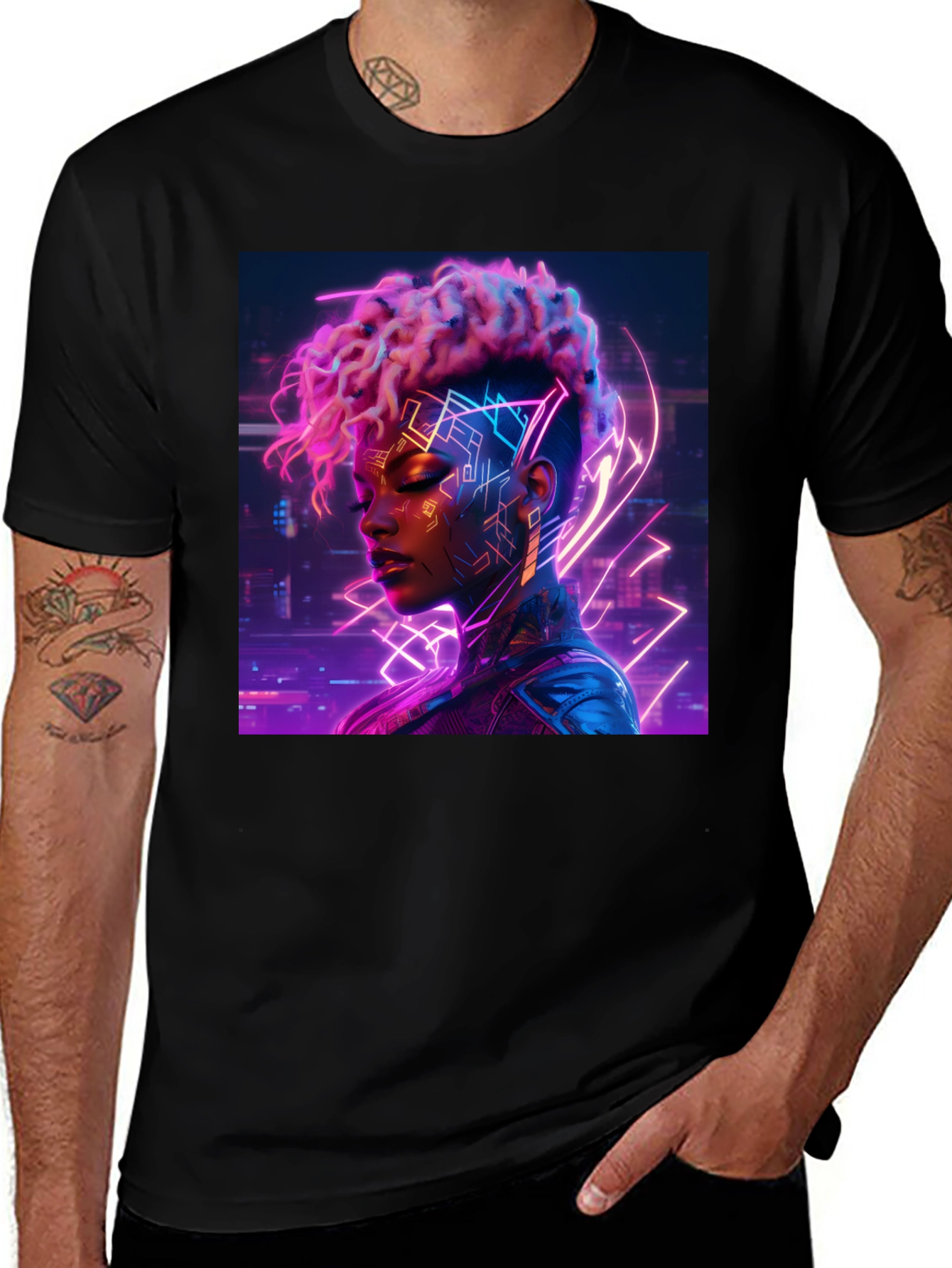 Variant 19 of Cyberpunk Woman Black T-Shirt