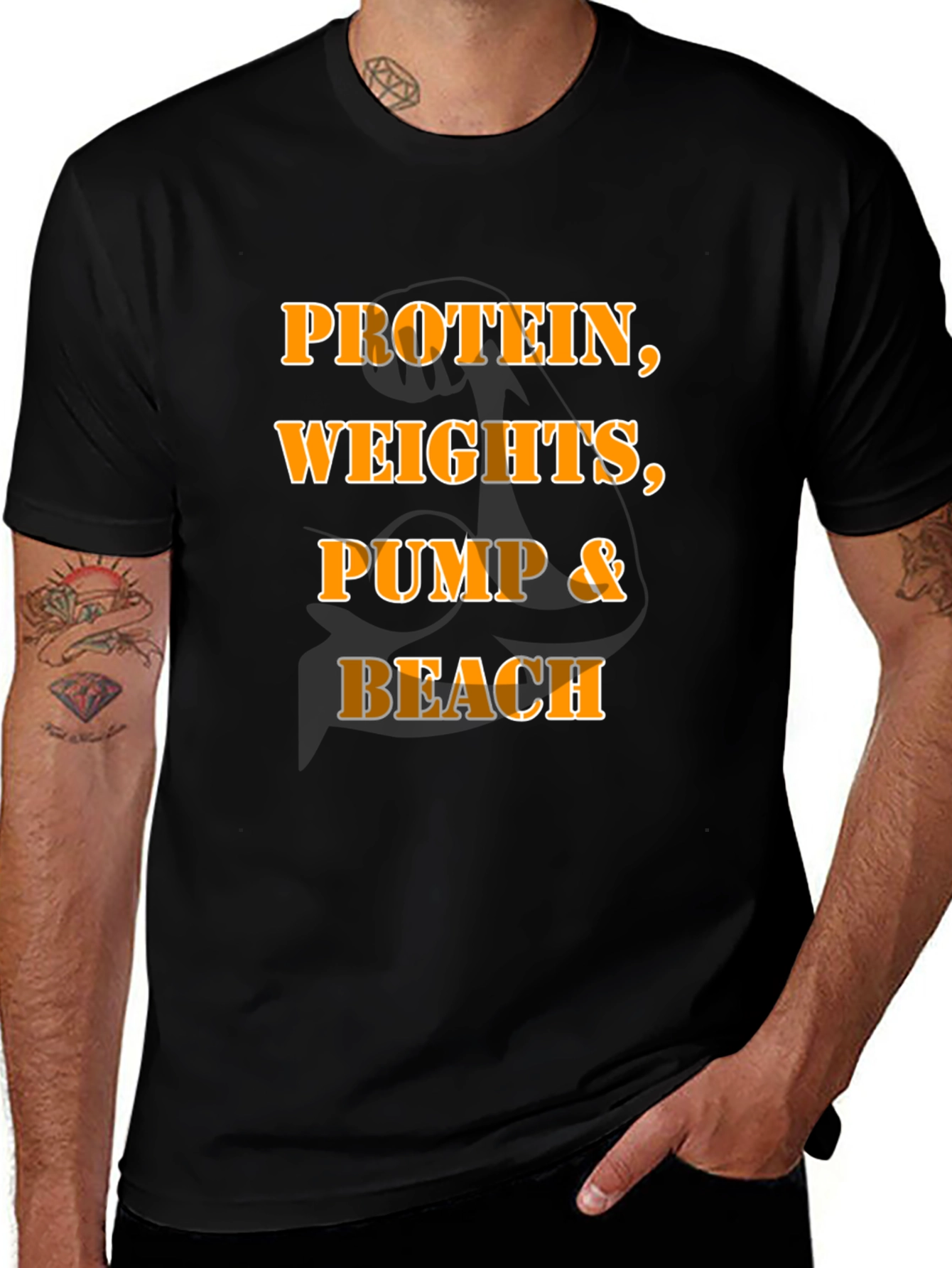 Variant 13 of Protein, Weights, Pump & Beach Graphic Tee