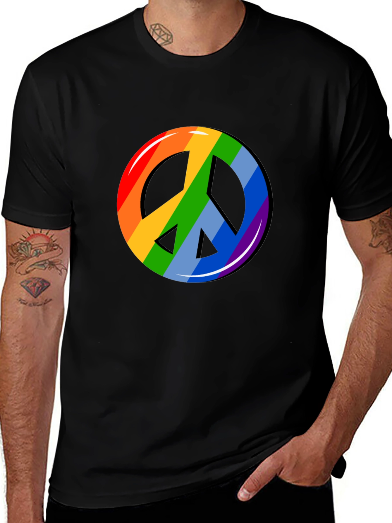Variant 25 of Rainbow Peace Sign Graphic T-Shirt - Black