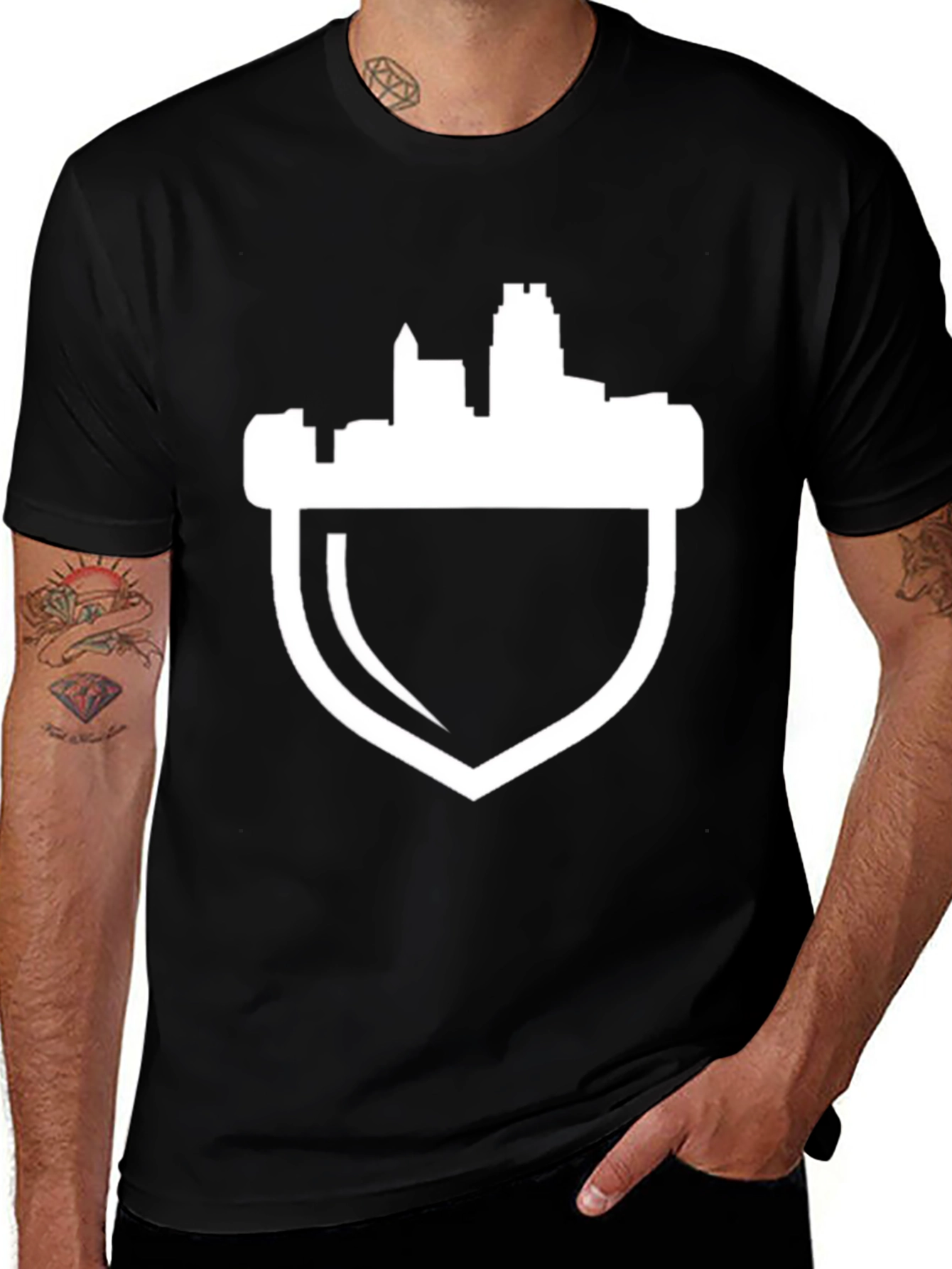 Variant 25 of City Skyline Shield Tee - Black Graphic T-Shirt