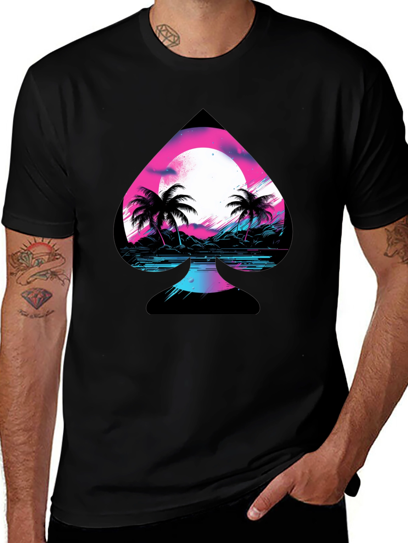 Retro Spade Graphic T-Shirt - Vaporwave Beach Design