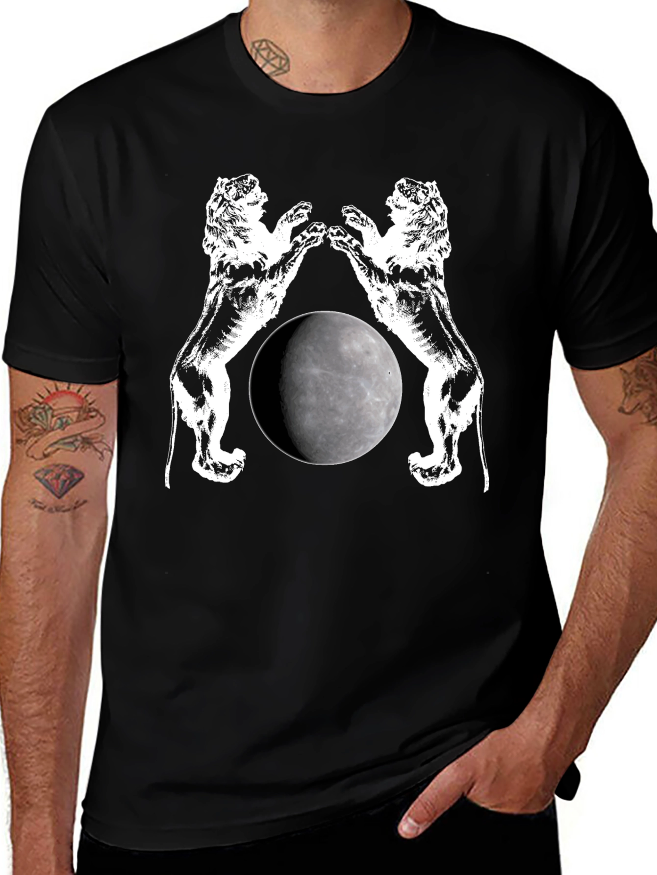 Variant 15 of Two Lions Moon T-Shirt Graphic Black