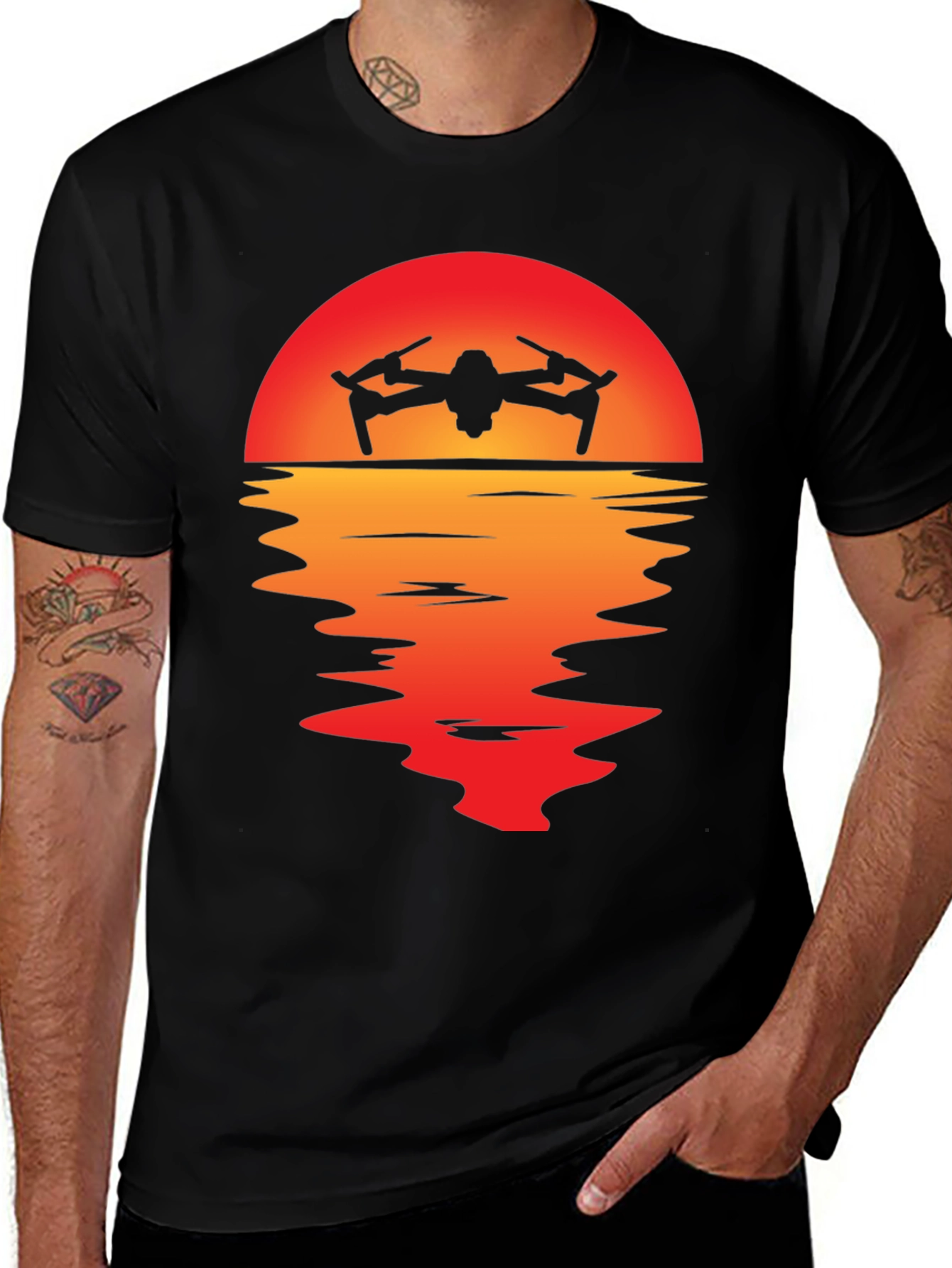 Variant 17 of Drone Sunset T-Shirt - Black Graphic Tee