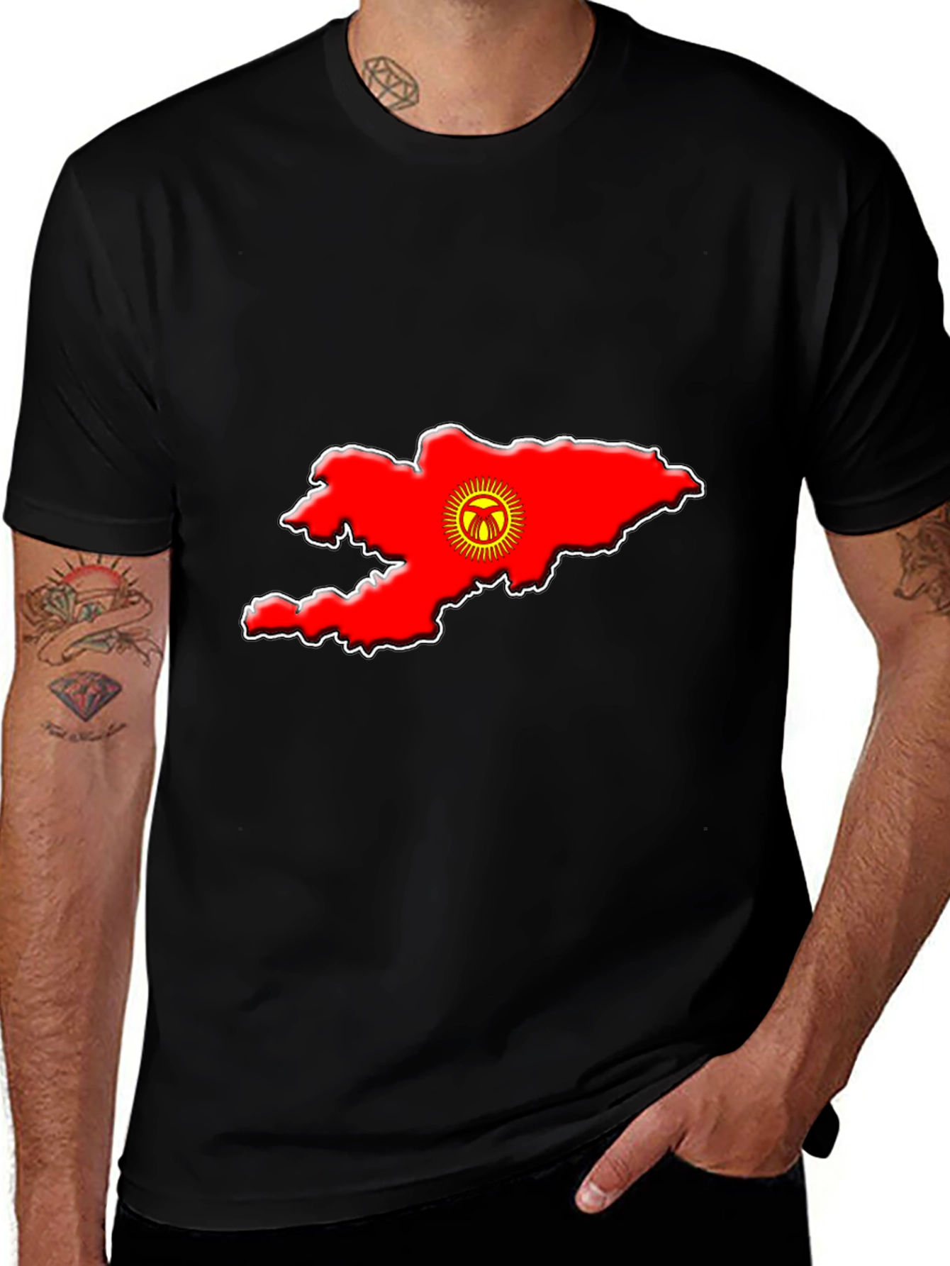 Kyrgyzstan Flag Map T-Shirt - Black Graphic Tee