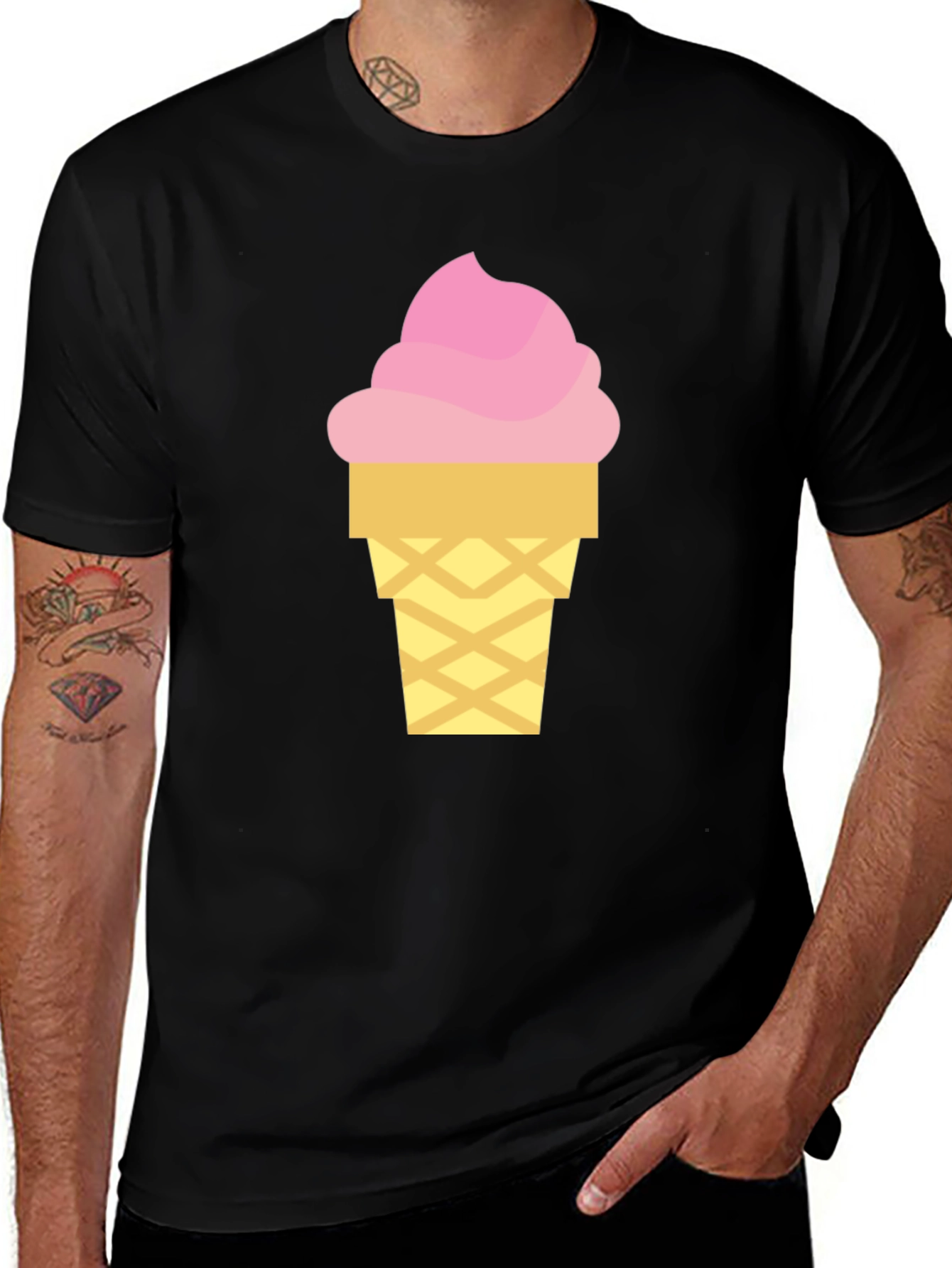 Variant 19 of Ice Cream Graphic Tee - Black Cotton T-Shirt