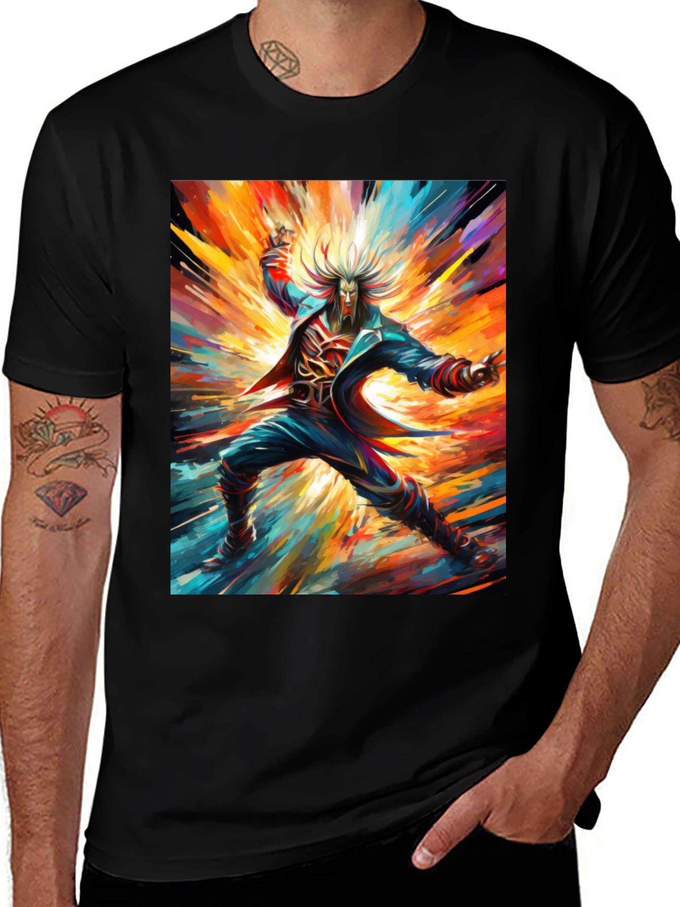 Variant 20 of Artistic Anime Character Print Black T-Shirt