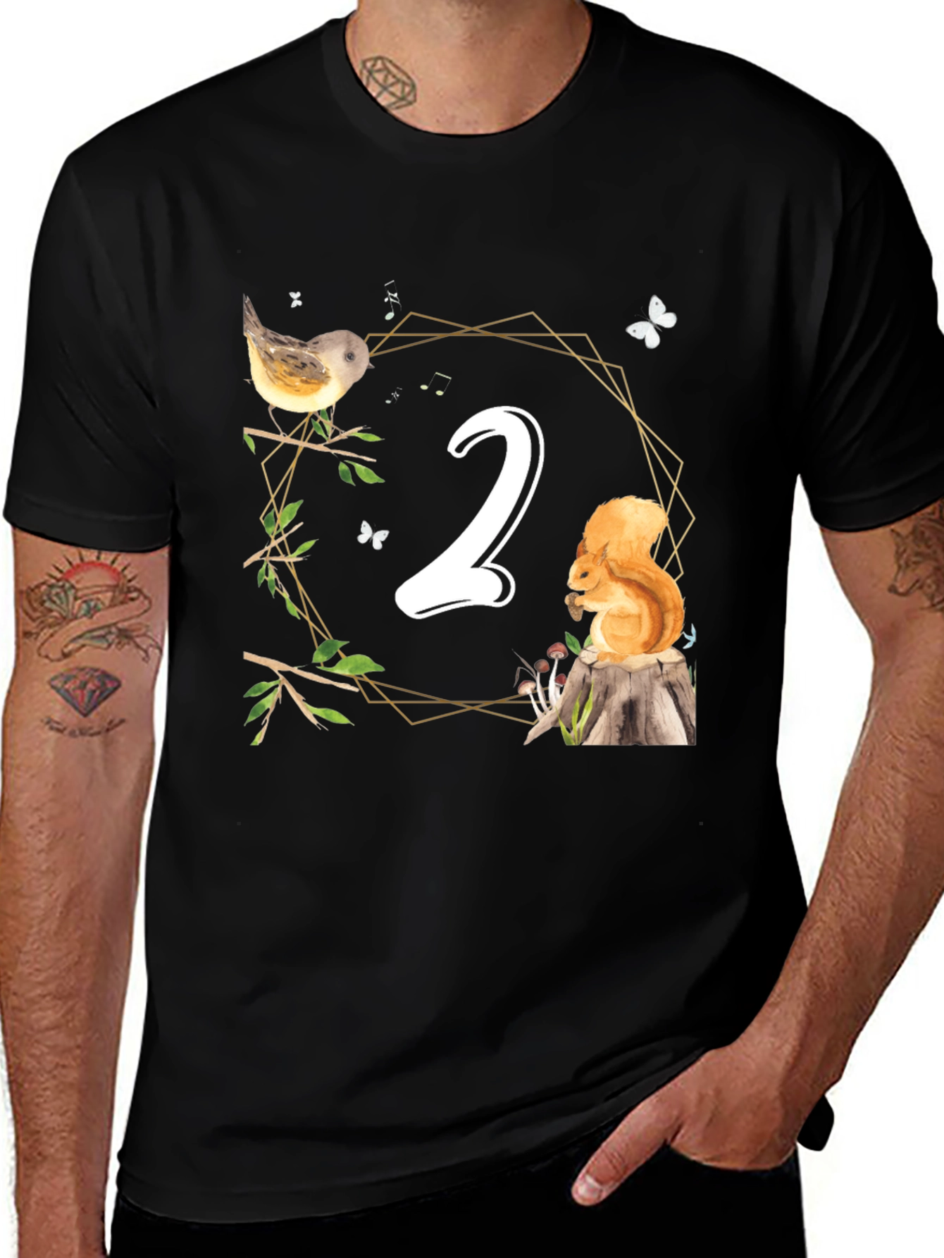 Black Cute Woodland Second Birthday T-Shirt main image